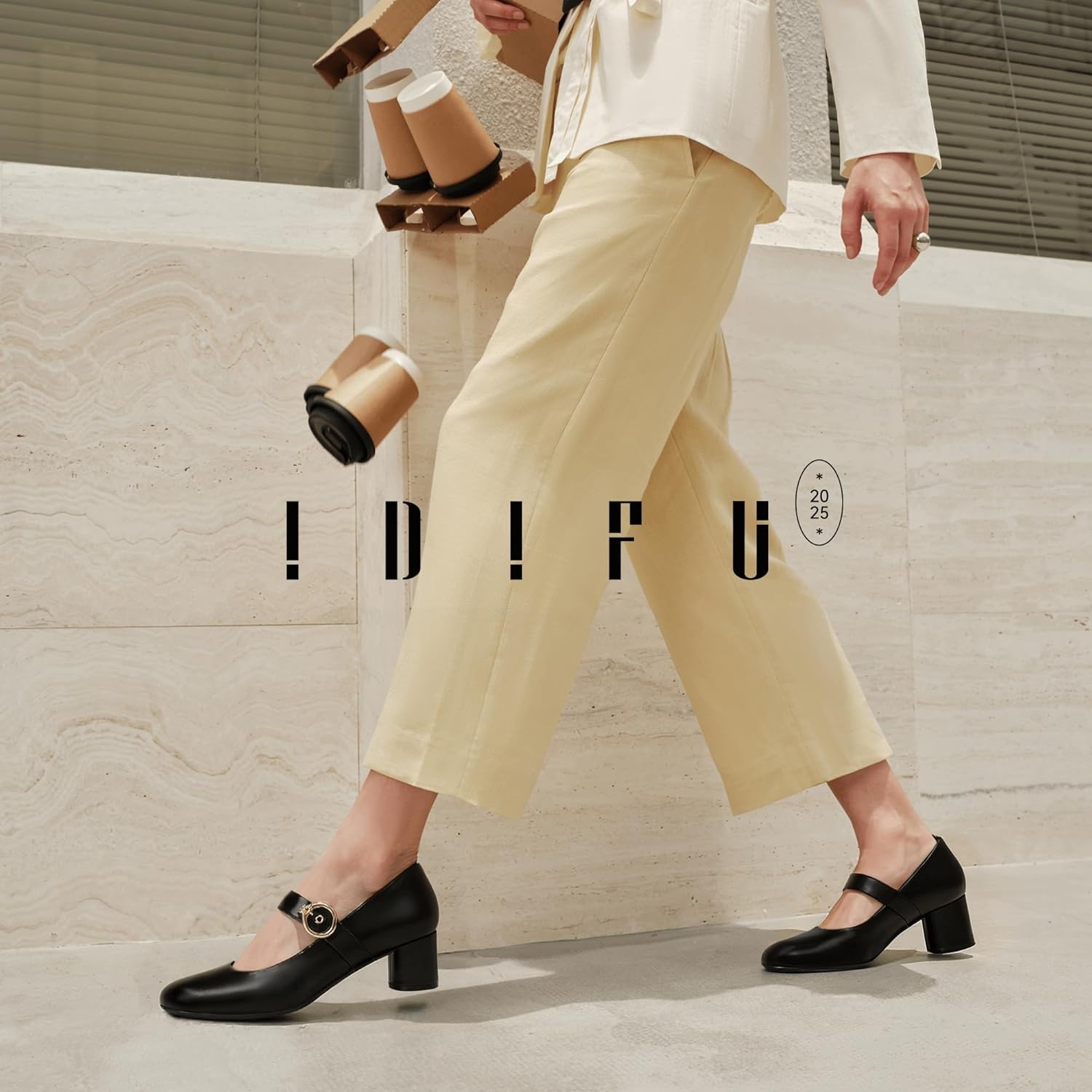 image:imageIDIFU IN2 Mary Jane Shoes Womens Pumps Closed Toe Chunky Block Low Short Heels Work Wedding Prom Comfortable Dress Shoes for Women Cute Vintage Heels Pumps Shoe with BuckleBlack Pu
