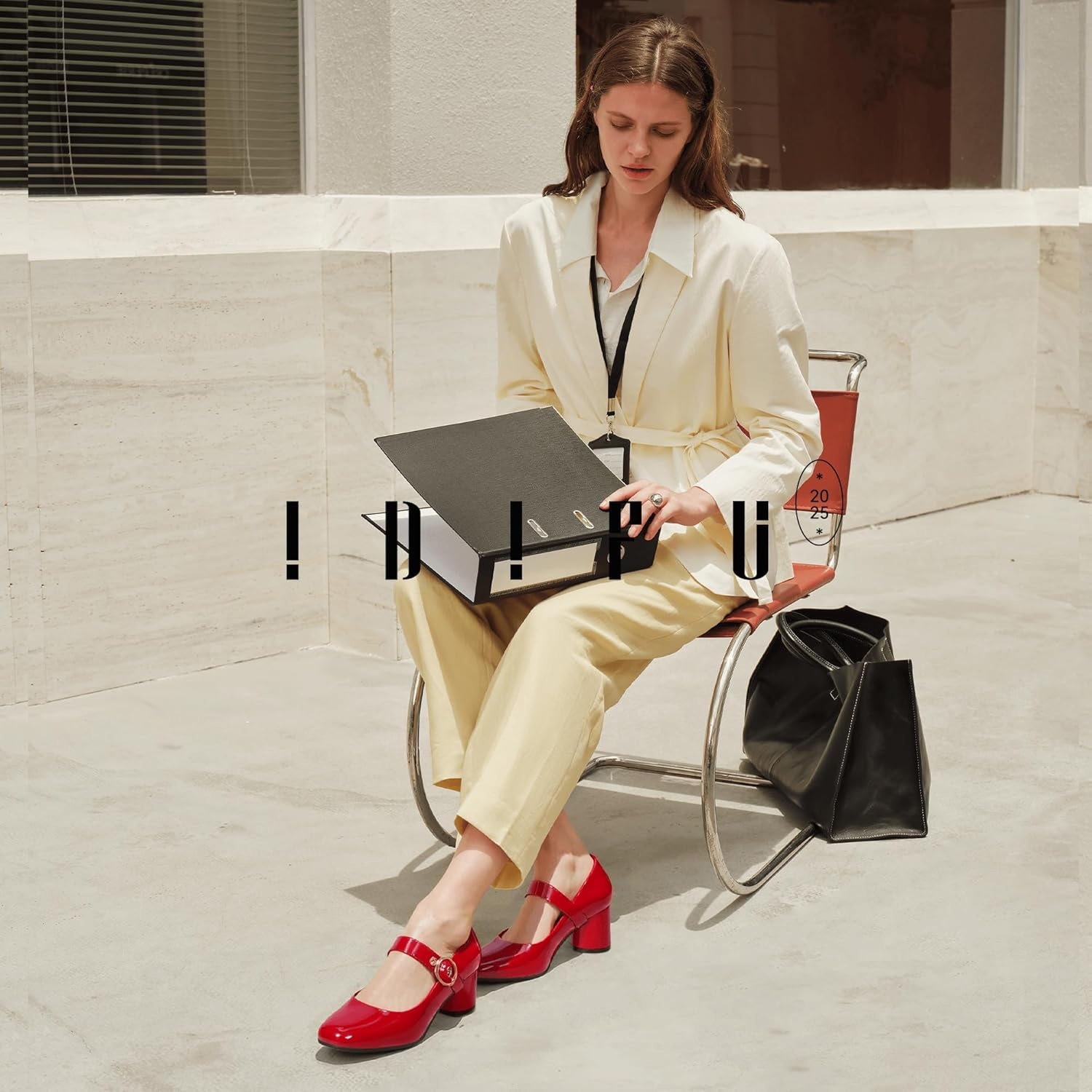 image:imageIDIFU IN2 Mary Jane Shoes Womens Pumps Closed Toe Chunky Block Low Short Heels Work Wedding Prom Comfortable Dress Shoes for Women Cute Vintage Heels Pumps Shoe with BuckleRed Pat