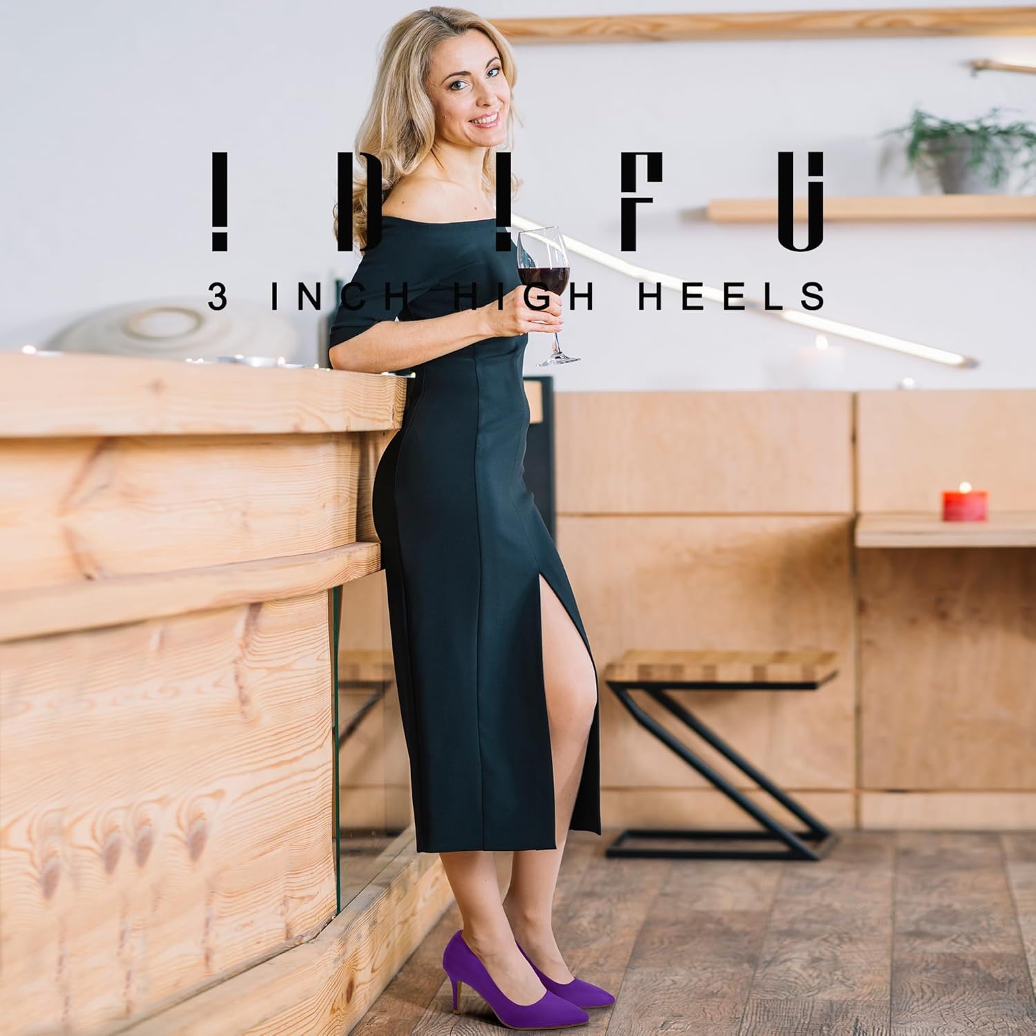 image:imageIDIFU IN3 High Heels Pumps Closed Toe Heels Womens Pumps Stiletto Pointed Toe Dress Shoes Wedding Prom Bridal Work Office Bride Guest Trendy Dressy Fashion Comfortable Pump ShoesPurple Suede