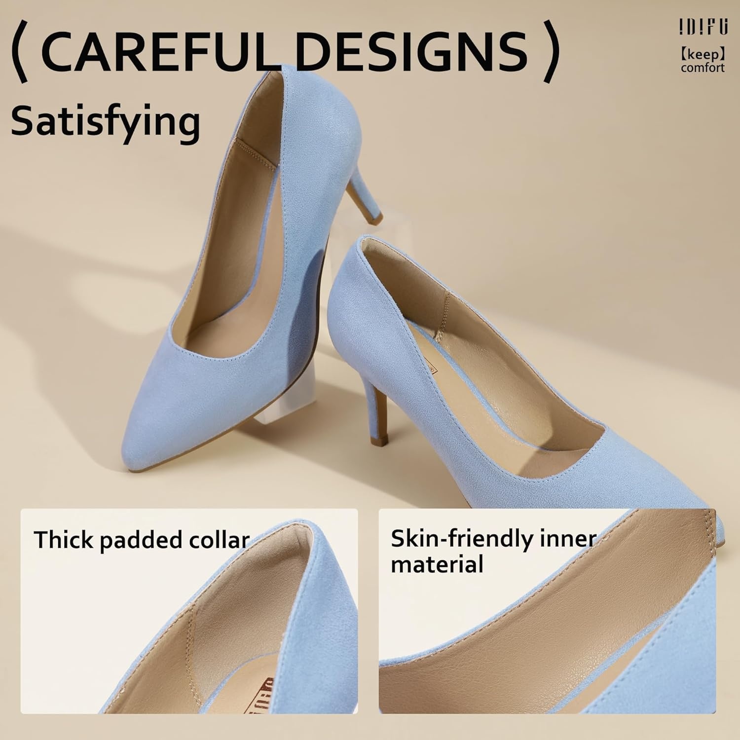 image:imageIDIFU IN3 High Heels Pumps Closed Toe Heels Womens Pumps Stiletto Pointed Toe Dress Shoes Wedding Prom Bridal Work Office Bride Guest Trendy Dressy Fashion Comfortable Pump ShoesBaby Blue Suede