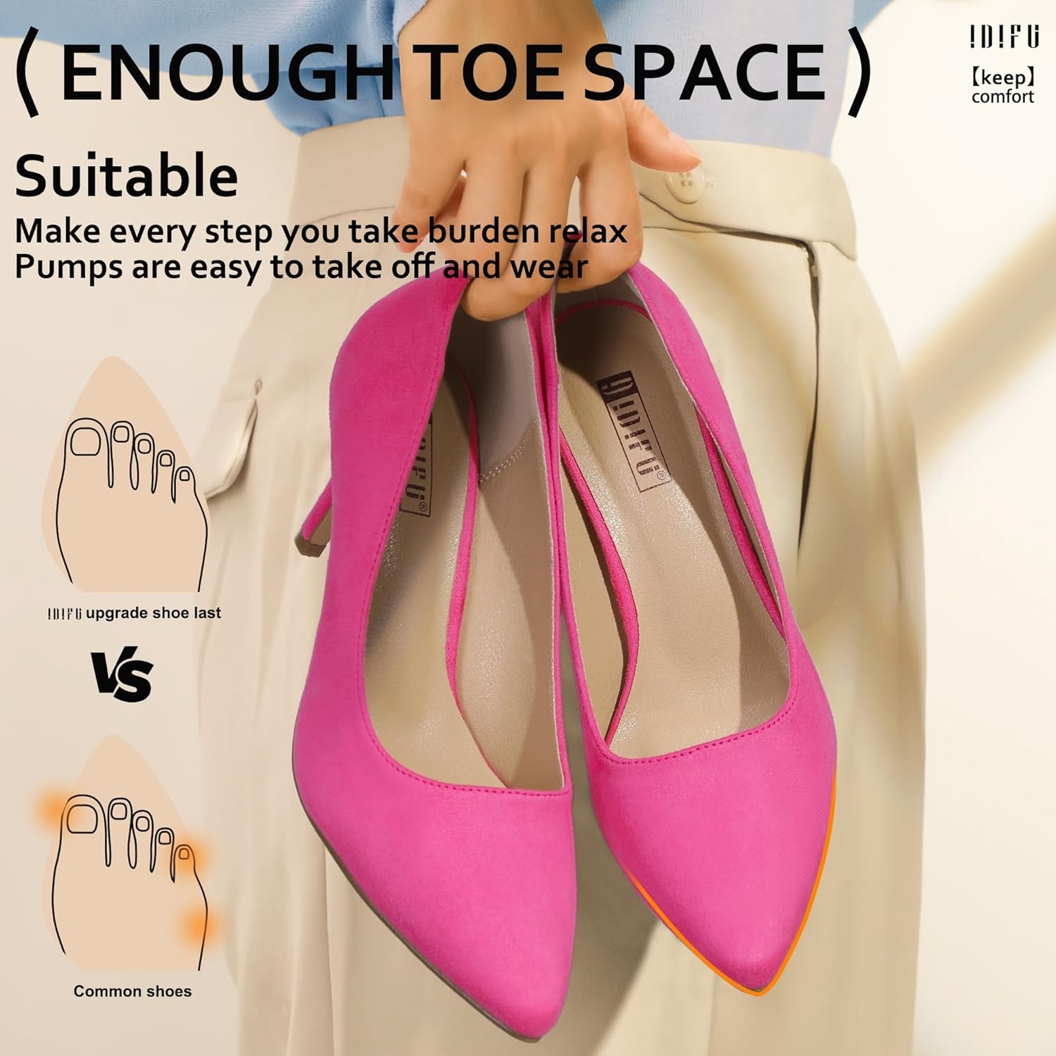 image:imageIDIFU IN3 High Heels Pumps Closed Toe Heels Womens Pumps Stiletto Pointed Toe Dress Shoes Wedding Prom Bridal Work Office Bride Guest Trendy Dressy Fashion Comfortable Pump ShoesHot Pink Suede