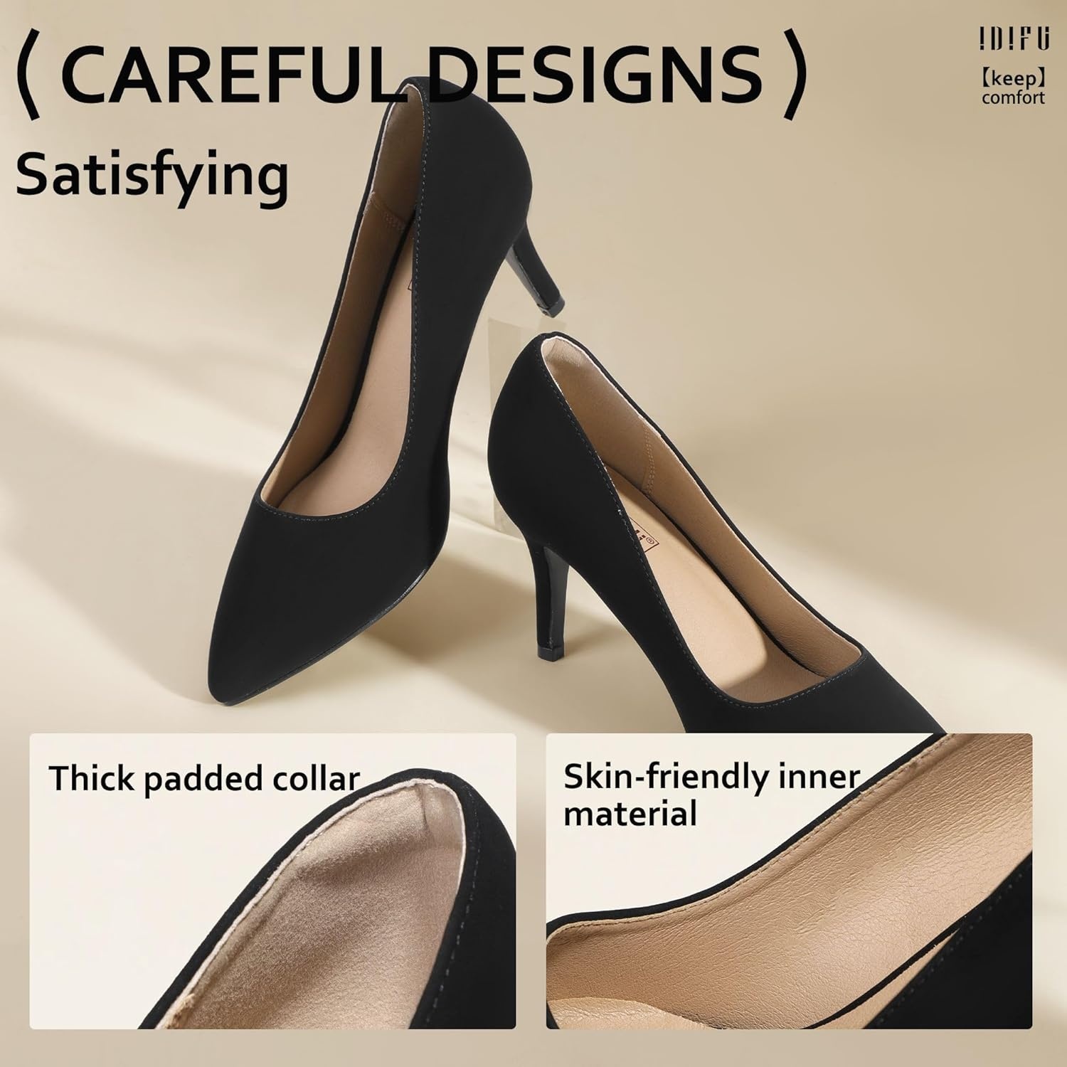 image:imageIDIFU IN3 High Heels Pumps Closed Toe Heels Womens Pumps Stiletto Pointed Toe Dress Shoes Wedding Prom Bridal Work Office Bride Guest Trendy Dressy Fashion Comfortable Pump ShoesBlack Nubuck