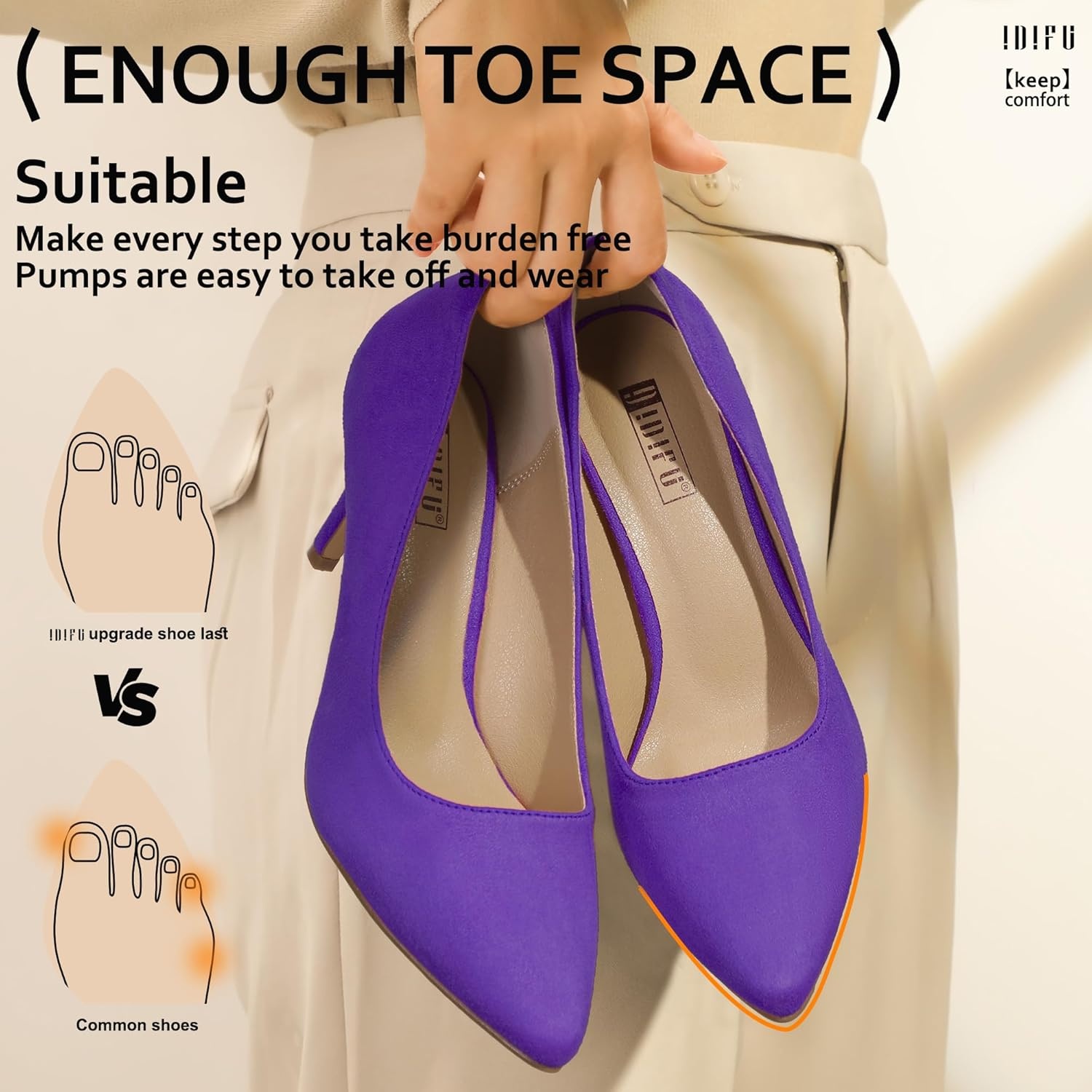 image:imageIDIFU IN3 High Heels Pumps Closed Toe Heels Womens Pumps Stiletto Pointed Toe Dress Shoes Wedding Prom Bridal Work Office Bride Guest Trendy Dressy Fashion Comfortable Pump ShoesPurple Suede