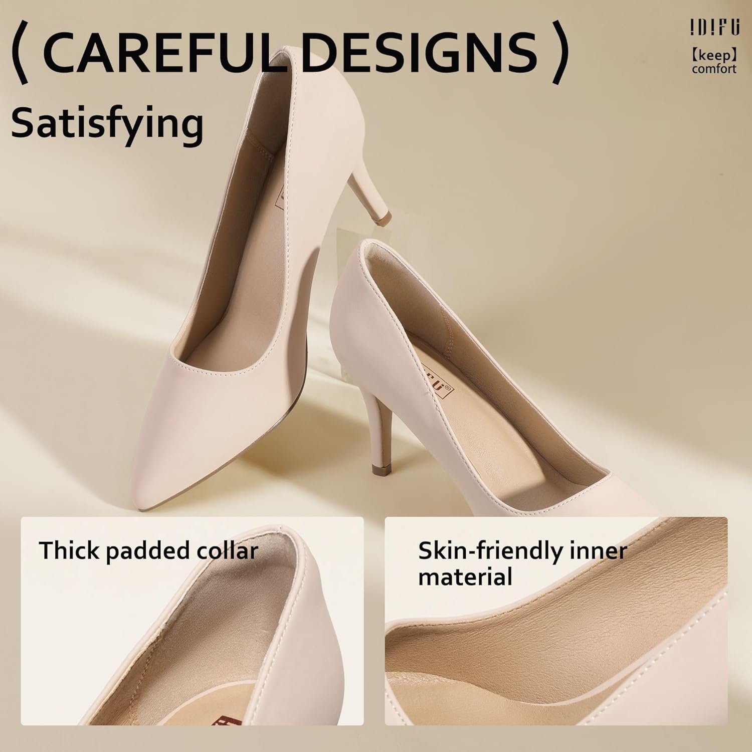 image:imageIDIFU IN3 High Heels Pumps Closed Toe Heels Womens Pumps Stiletto Pointed Toe Dress Shoes Wedding Prom Bridal Work Office Bride Guest Trendy Dressy Fashion Comfortable Pump ShoesNude Nubuck