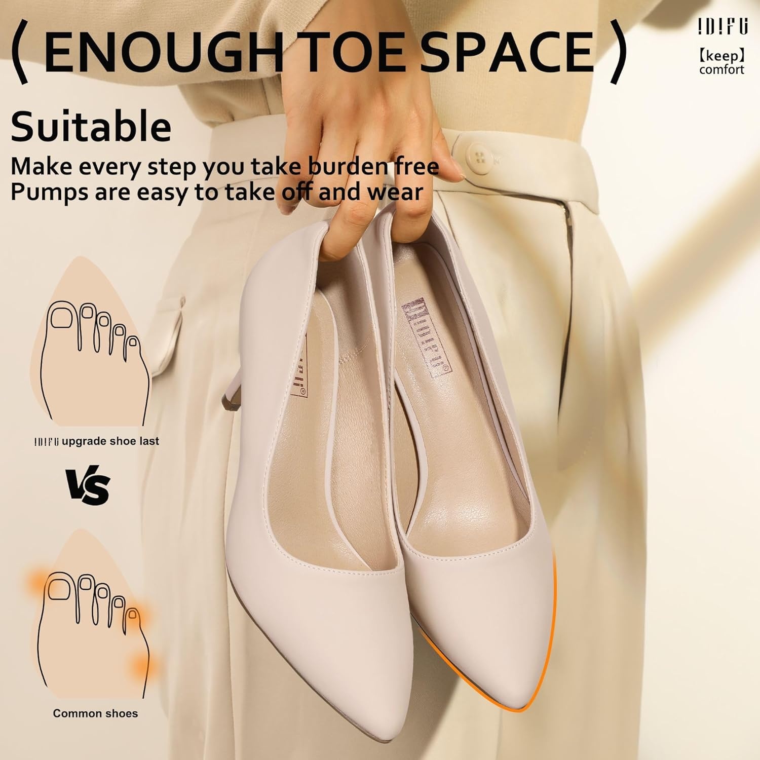 image:imageIDIFU IN3 High Heels Pumps Closed Toe Heels Womens Pumps Stiletto Pointed Toe Dress Shoes Wedding Prom Bridal Work Office Bride Guest Trendy Dressy Fashion Comfortable Pump ShoesNude Nubuck