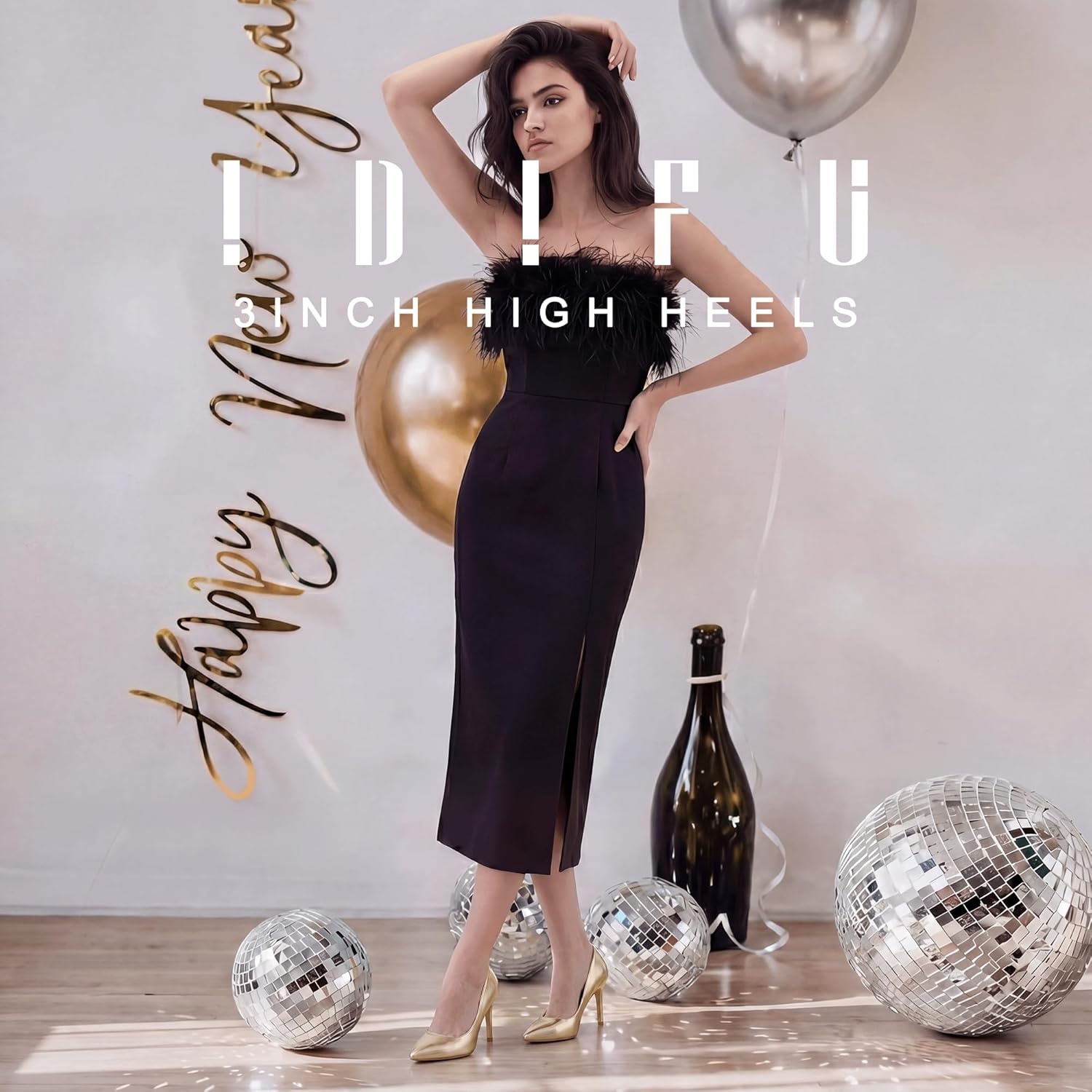image:imageIDIFU IN3 High Heels Pumps Closed Toe Heels Womens Pumps Stiletto Pointed Toe Dress Shoes Wedding Prom Bridal Work Office Bride Guest Trendy Dressy Fashion Comfortable Pump ShoesGold Pu
