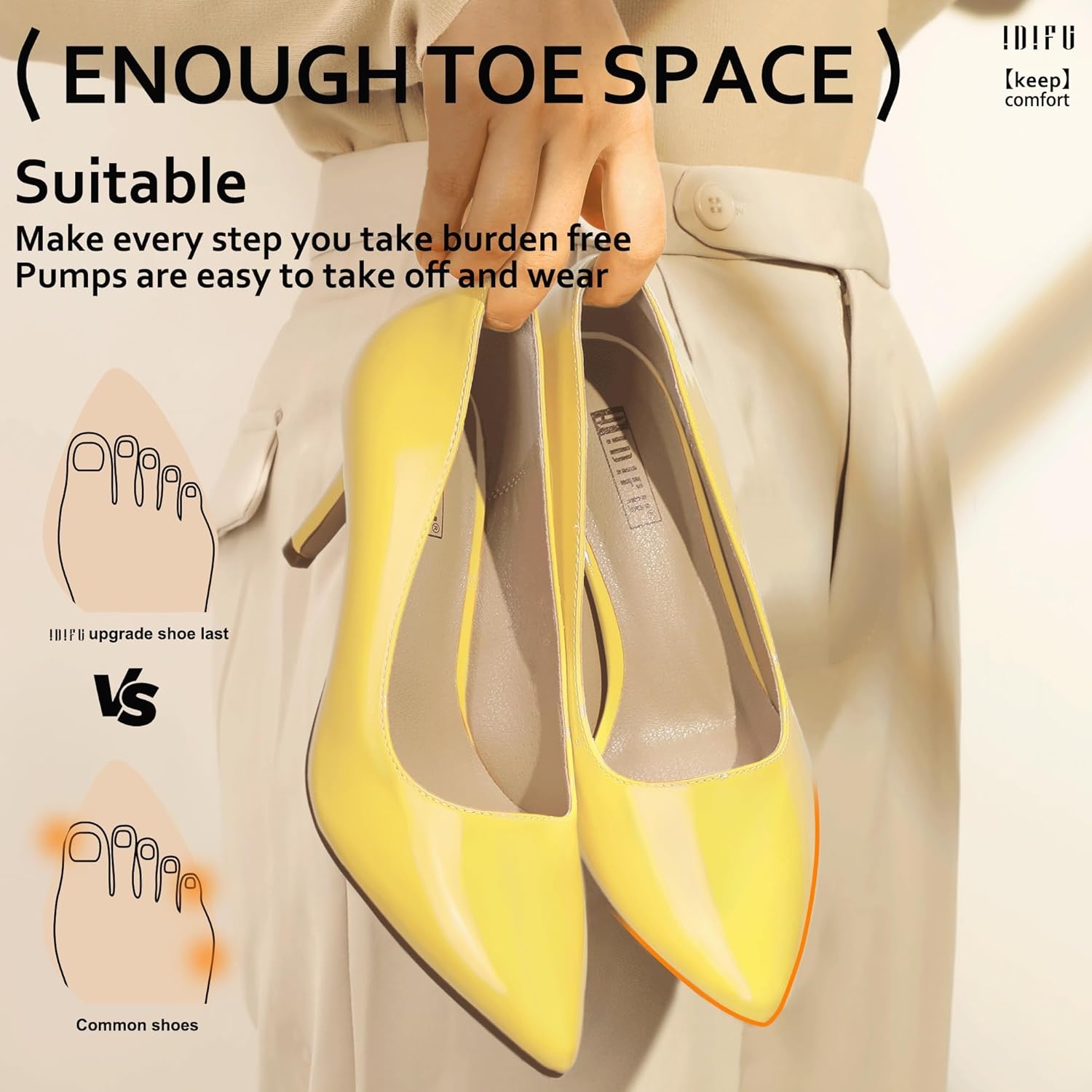 image:imageIDIFU IN3 High Heels Pumps Closed Toe Heels Womens Pumps Stiletto Pointed Toe Dress Shoes Wedding Prom Bridal Work Office Bride Guest Trendy Dressy Fashion Comfortable Pump ShoesYellow Patent