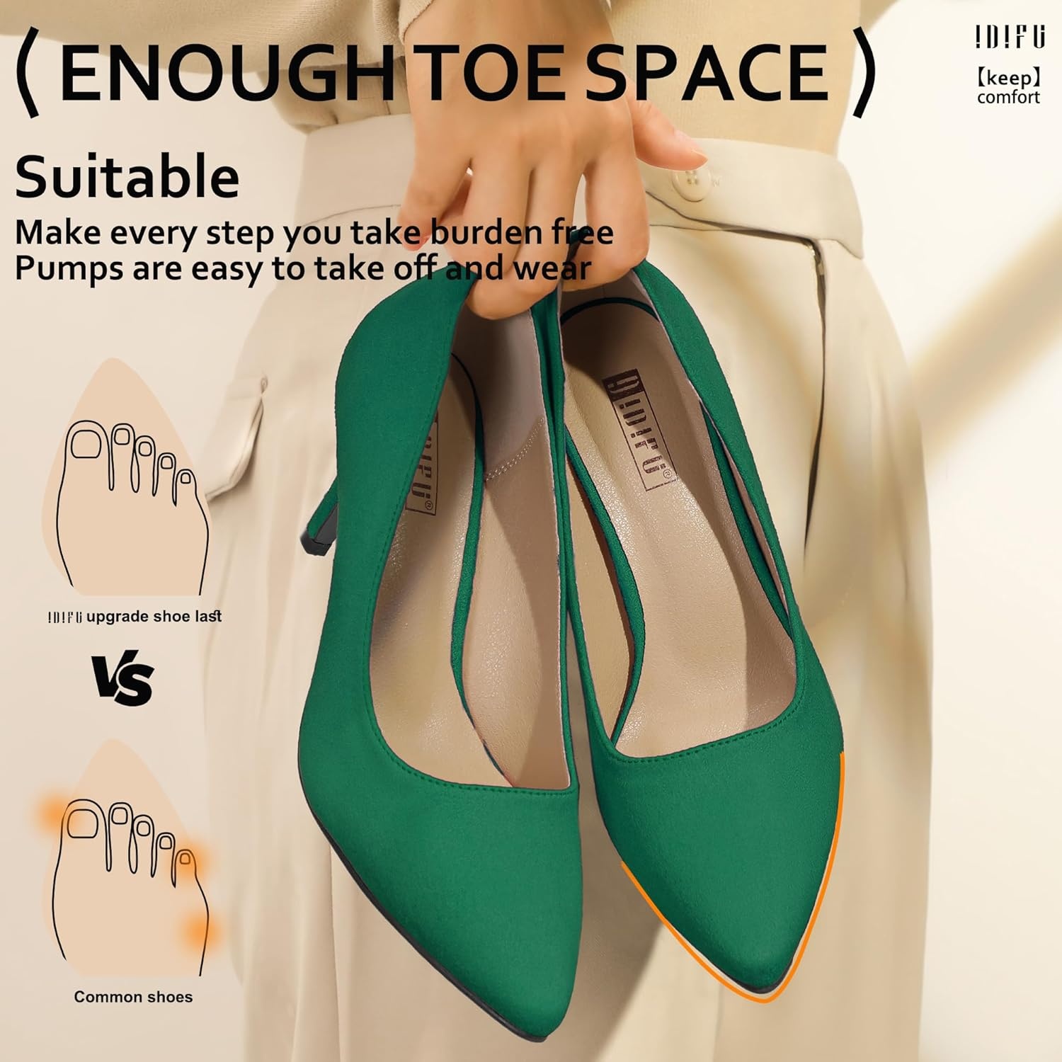 image:imageIDIFU IN3 High Heels Pumps Closed Toe Heels Womens Pumps Stiletto Pointed Toe Dress Shoes Wedding Prom Bridal Work Office Bride Guest Trendy Dressy Fashion Comfortable Pump ShoesGreen Suede