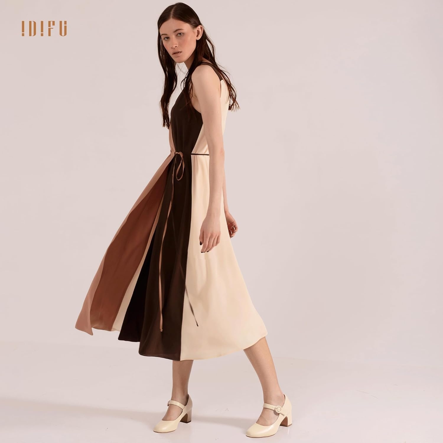 image:imageIDIFU IN3 Mary Jane Pumps Closed Toe Low Short Chunky Block Dress Shoes for Women Wedding Bridal Flight Attendant Heels Formal Cute Round Toe Vintage Small Thick Pumps Heels with Round BuckleBeige Pu