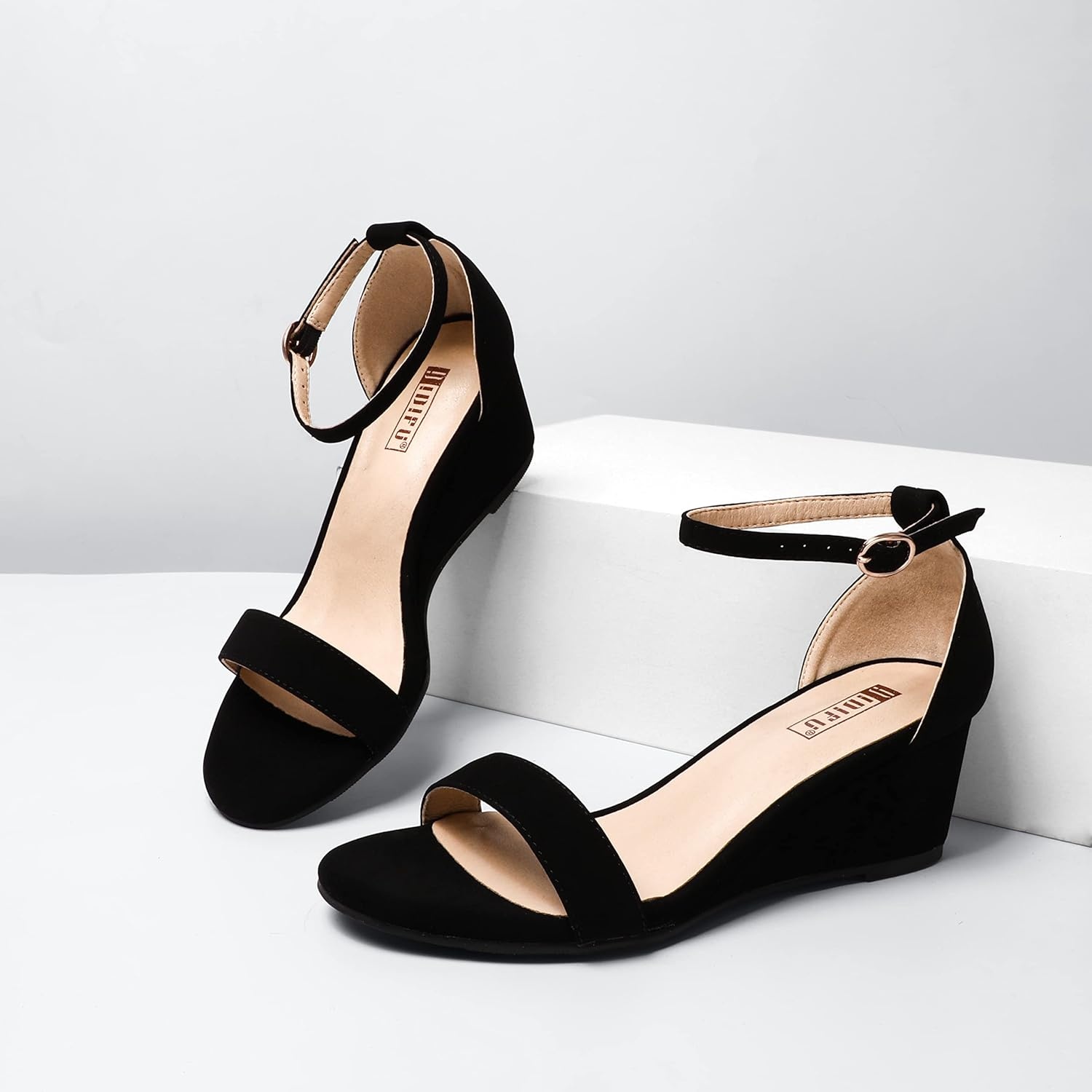 image:imageIDIFU Wedge Sandals Heels for Women Dress Shoes Open Toe with Ankle Strap for Wedding Bridal Evening CocktailBlack Nubuck