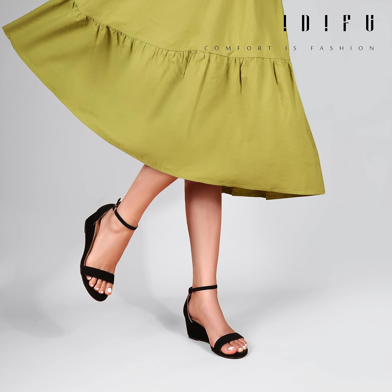 image:imageIDIFU Wedge Sandals Heels for Women Dress Shoes Open Toe with Ankle Strap for Wedding Bridal Evening CocktailBlack Nubuck