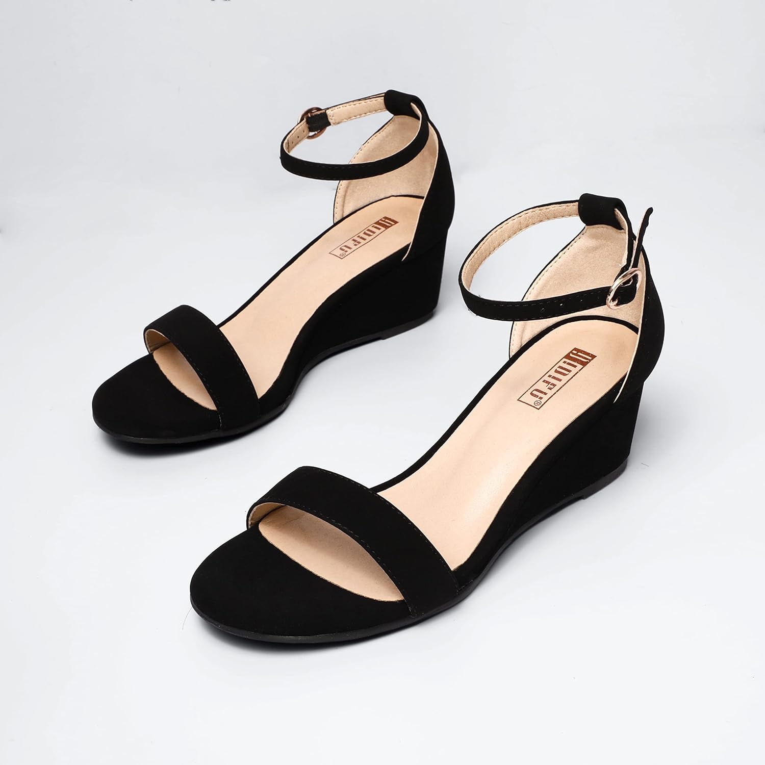 image:imageIDIFU Wedge Sandals Heels for Women Dress Shoes Open Toe with Ankle Strap for Wedding Bridal Evening CocktailBlack Nubuck