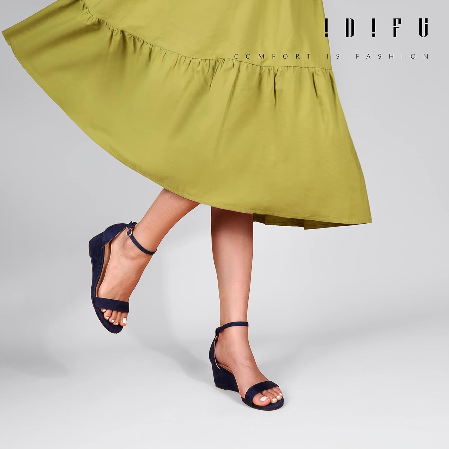 image:imageIDIFU Wedge Sandals Heels for Women Dress Shoes Open Toe with Ankle Strap for Wedding Bridal Evening CocktailBlue Suede