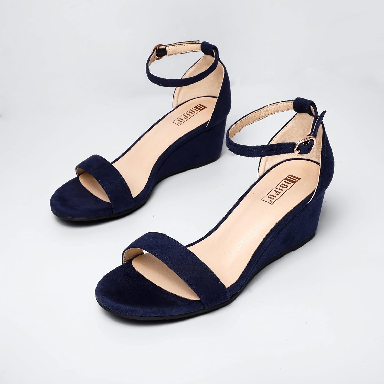 image:imageIDIFU Wedge Sandals Heels for Women Dress Shoes Open Toe with Ankle Strap for Wedding Bridal Evening CocktailBlue Suede