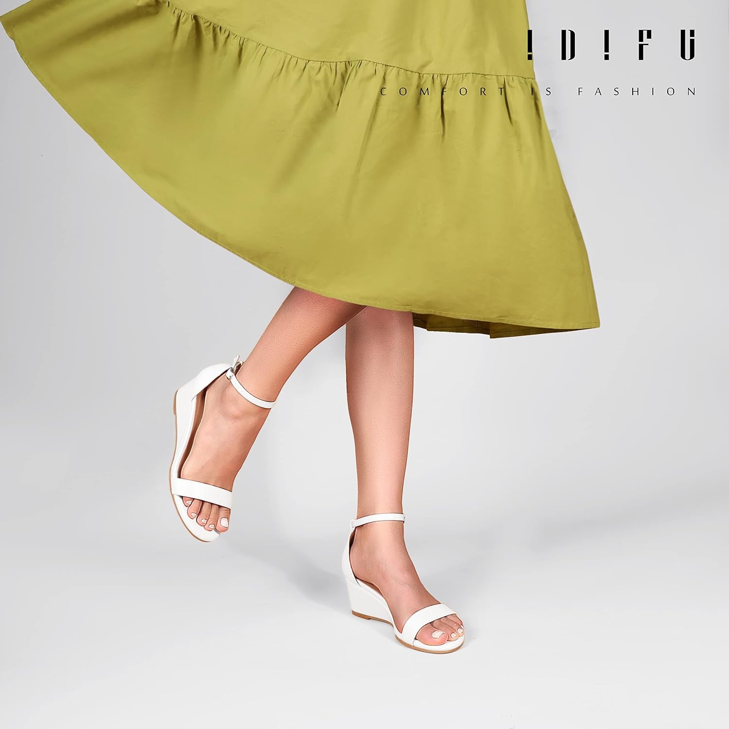 image:imageIDIFU Wedge Sandals Heels for Women Dress Shoes Open Toe with Ankle Strap for Wedding Bridal Evening CocktailWhite Pu