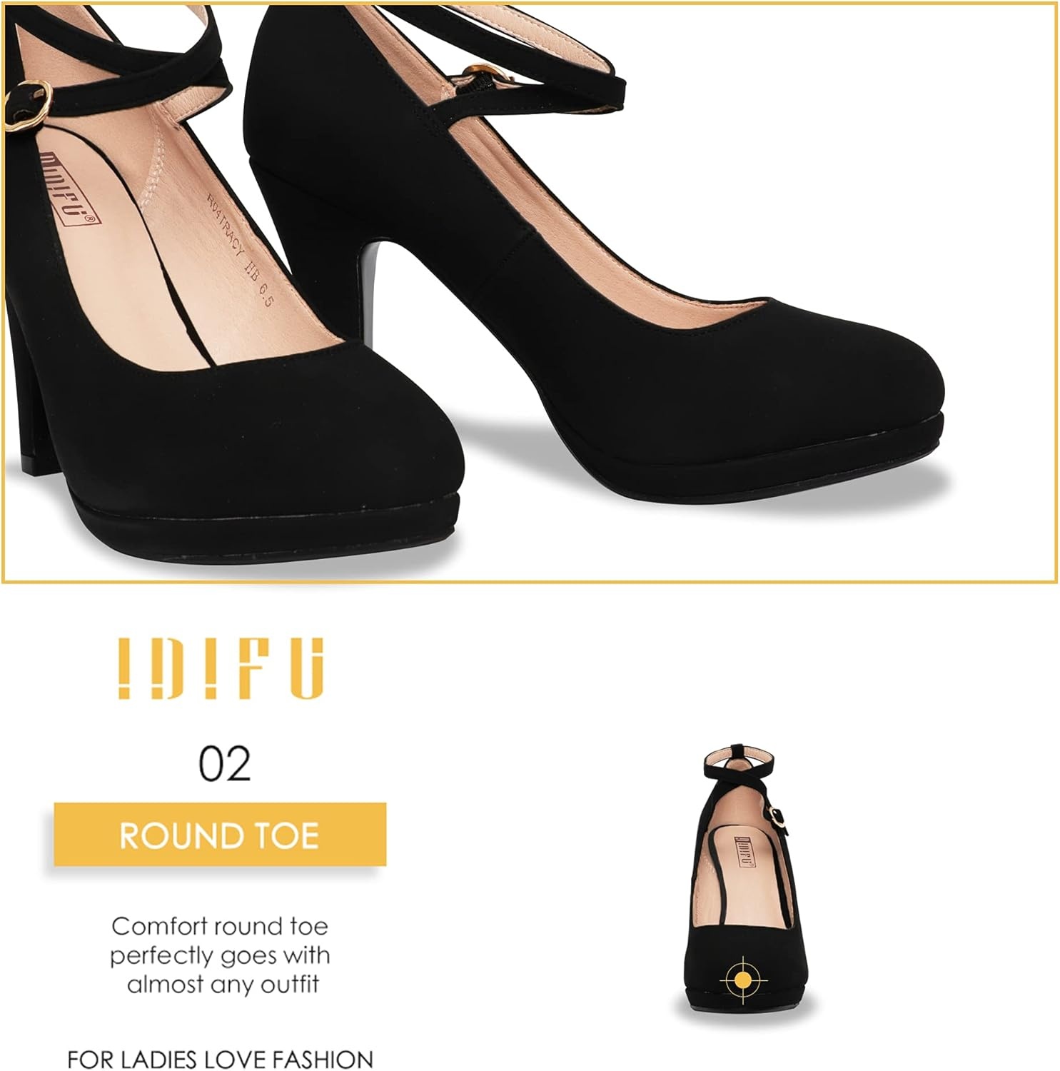 image:imageIDIFU Womens Tracy Platform High Heels Closed Toe Pumps Strappy Cross Ankle Strap Shoes for Casual Work WeddingBlack Nubuck