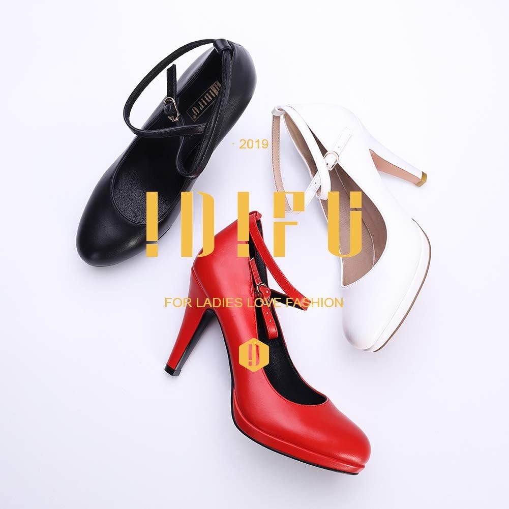 image:imageIDIFU Womens Tracy Platform High Heels Closed Toe Pumps Strappy Cross Ankle Strap Shoes for Casual Work WeddingBlack Nubuck