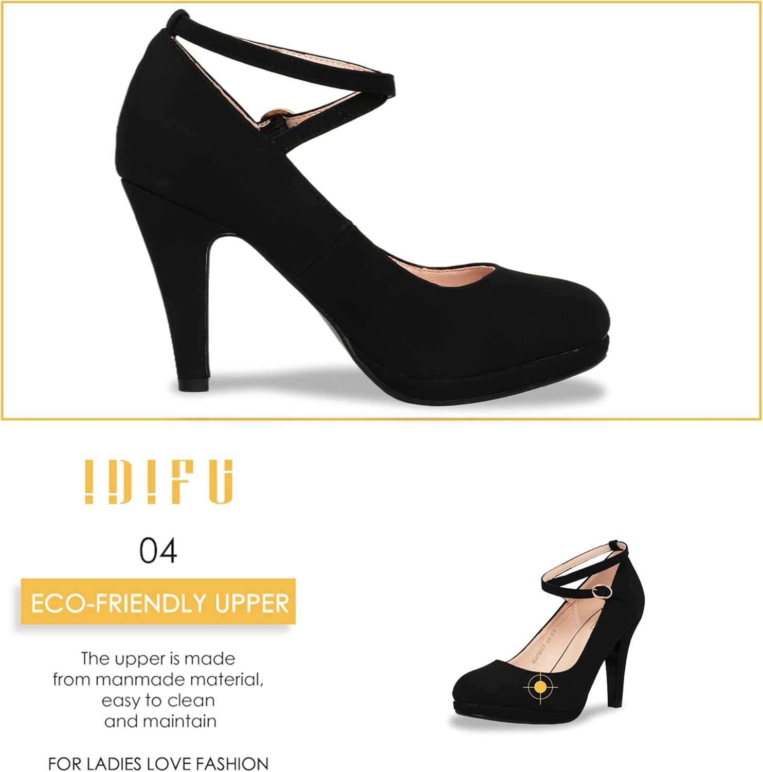 image:imageIDIFU Womens Tracy Platform High Heels Closed Toe Pumps Strappy Cross Ankle Strap Shoes for Casual Work WeddingBlack Nubuck