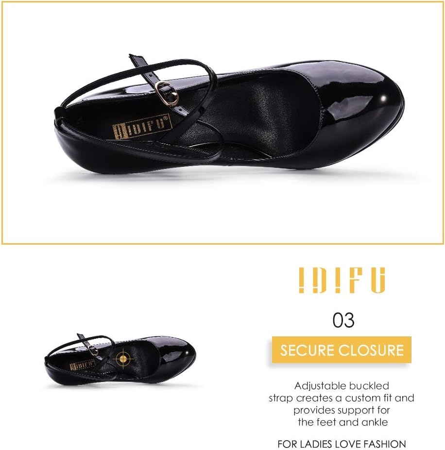 image:imageIDIFU Womens Tracy Platform High Heels Closed Toe Pumps Strappy Cross Ankle Strap Shoes for Casual Work WeddingBlack Patent