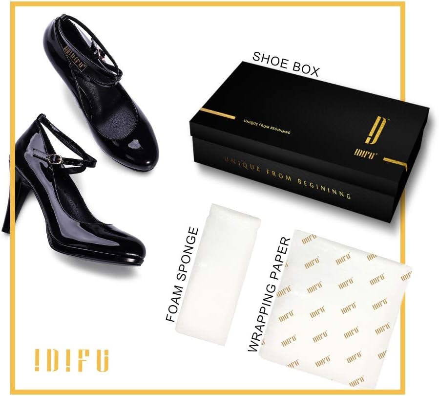 image:imageIDIFU Womens Tracy Platform High Heels Closed Toe Pumps Strappy Cross Ankle Strap Shoes for Casual Work WeddingBlack Patent