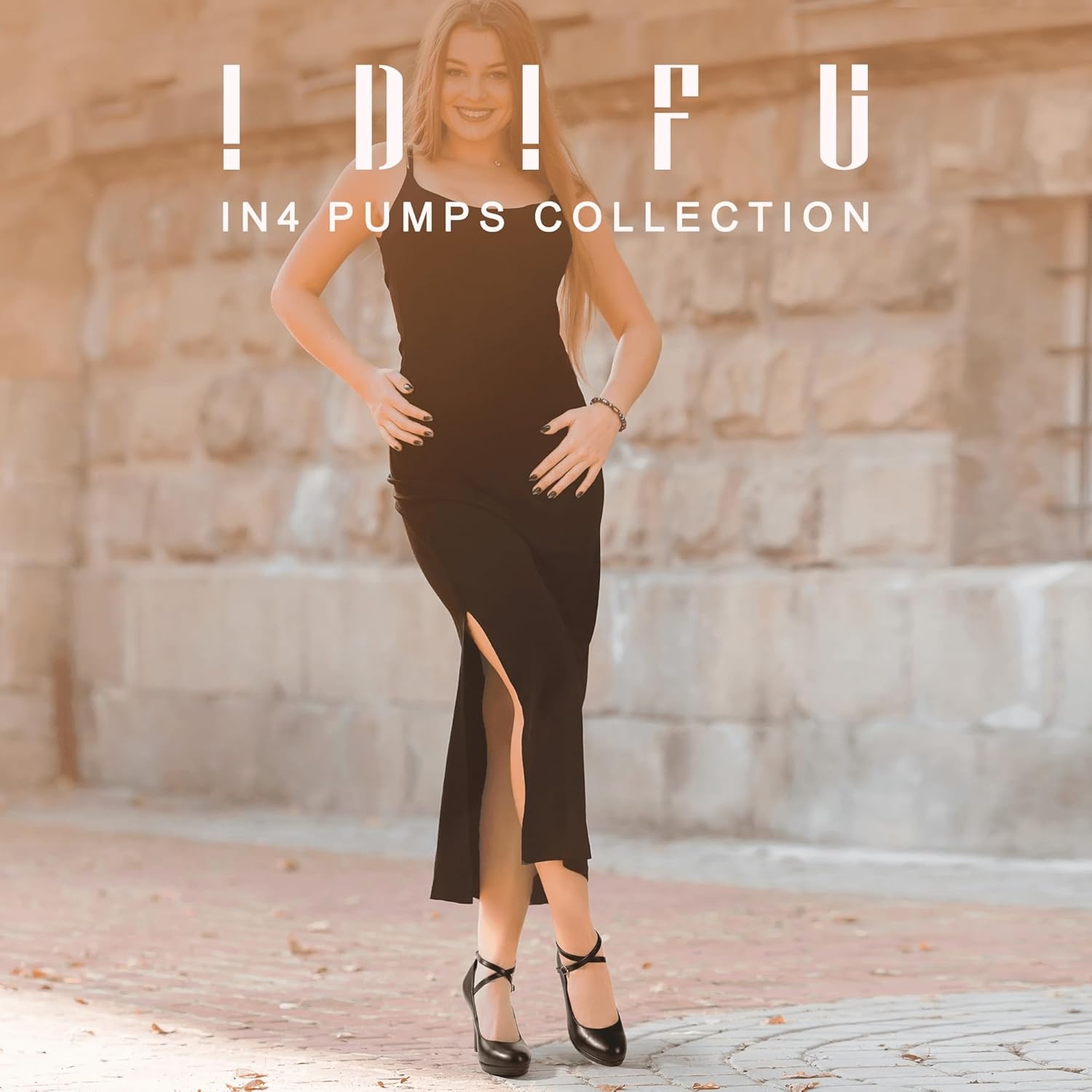 image:imageIDIFU Womens Tracy Platform High Heels Closed Toe Pumps Strappy Cross Ankle Strap Shoes for Casual Work WeddingBlack Pu