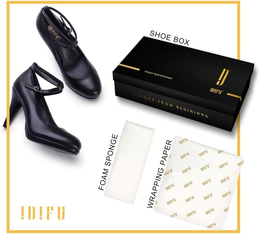 image:imageIDIFU Womens Tracy Platform High Heels Closed Toe Pumps Strappy Cross Ankle Strap Shoes for Casual Work WeddingBlack Pu