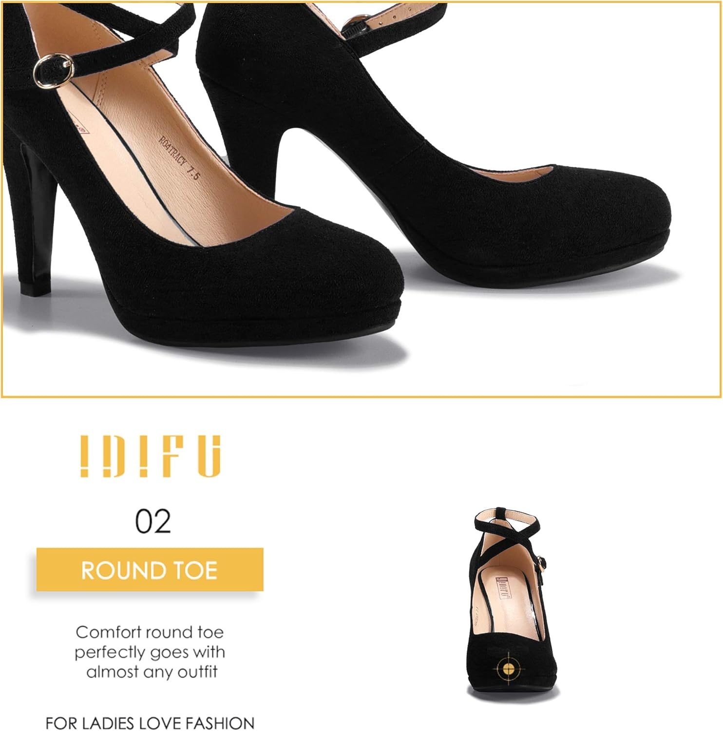 image:imageIDIFU Womens Tracy Platform High Heels Closed Toe Pumps Strappy Cross Ankle Strap Shoes for Casual Work WeddingBlack Suede