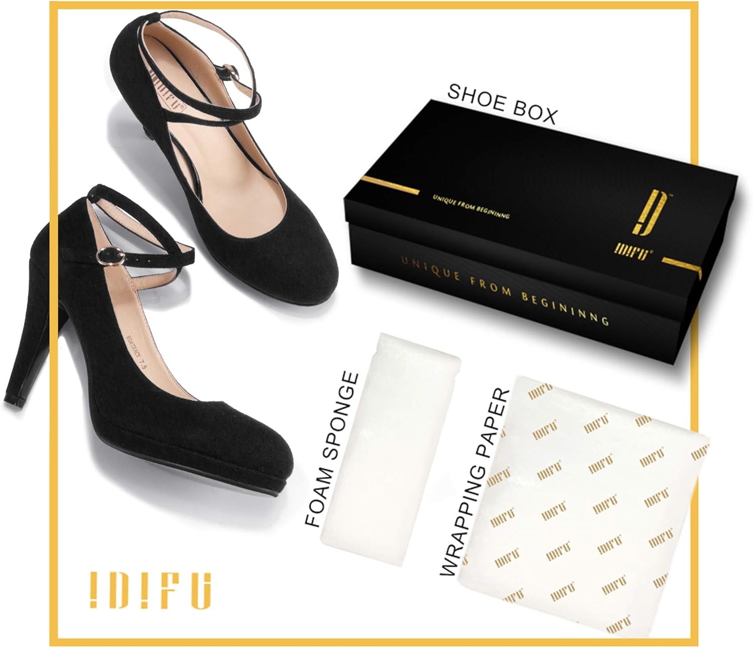 image:imageIDIFU Womens Tracy Platform High Heels Closed Toe Pumps Strappy Cross Ankle Strap Shoes for Casual Work WeddingBlack Suede