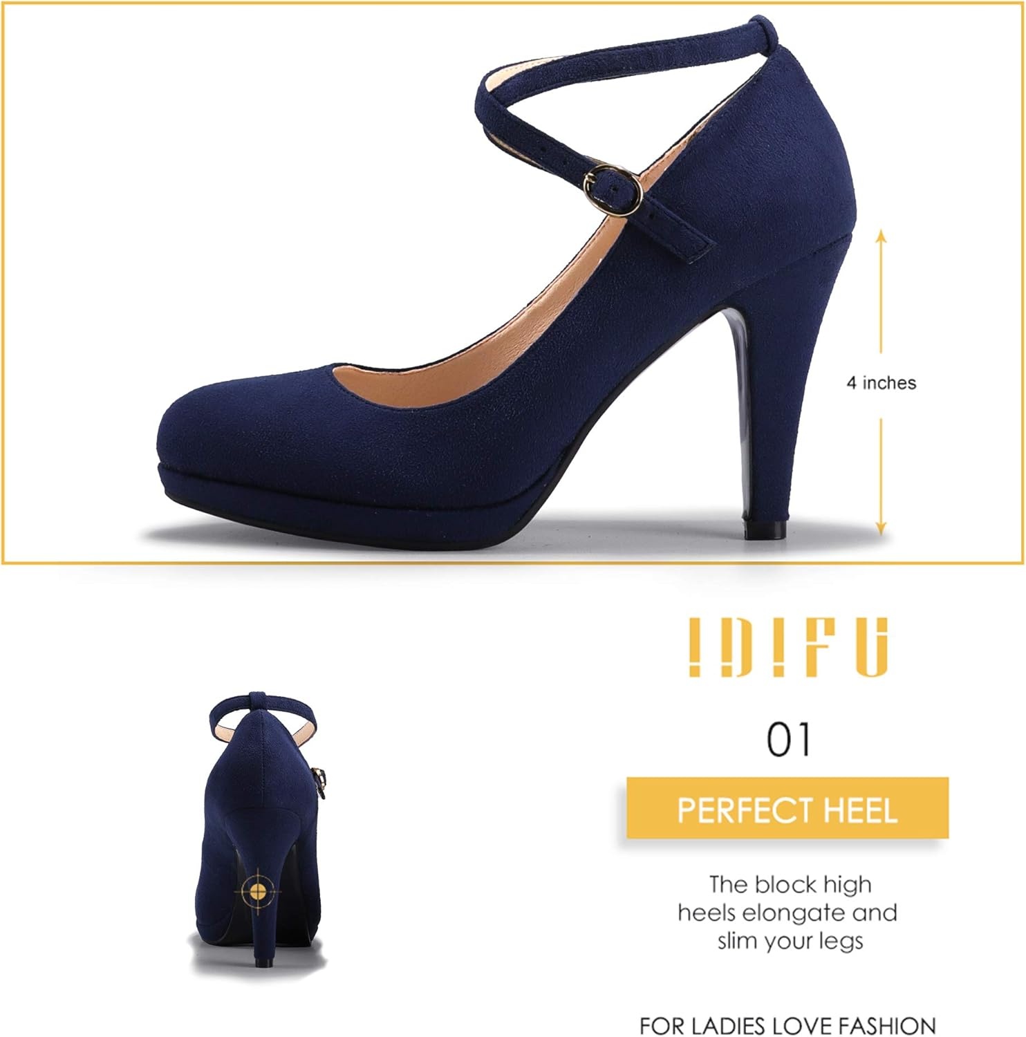 image:imageIDIFU Womens Tracy Platform High Heels Closed Toe Pumps Strappy Cross Ankle Strap Shoes for Casual Work WeddingBlue Suede