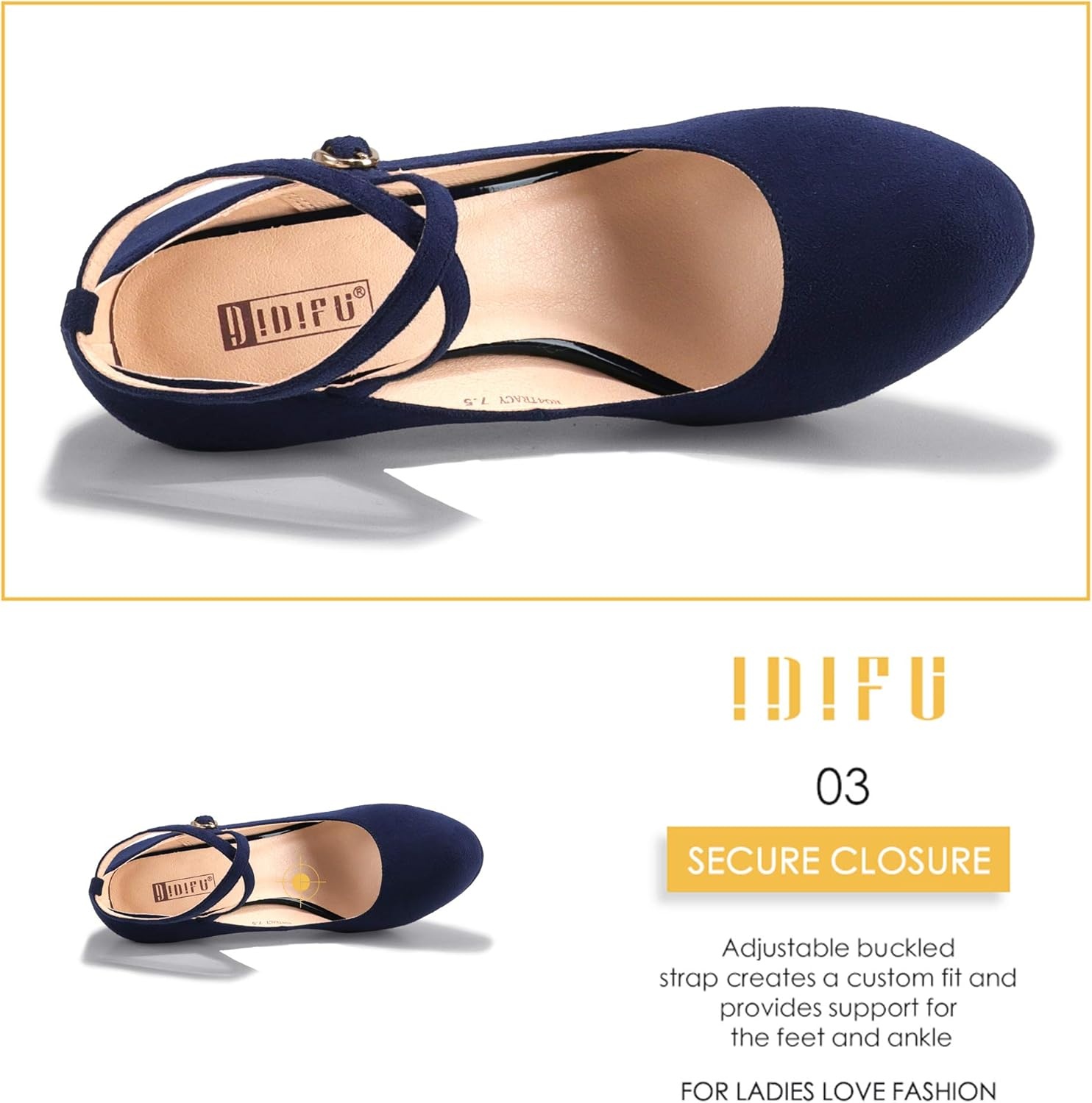 image:imageIDIFU Womens Tracy Platform High Heels Closed Toe Pumps Strappy Cross Ankle Strap Shoes for Casual Work WeddingBlue Suede