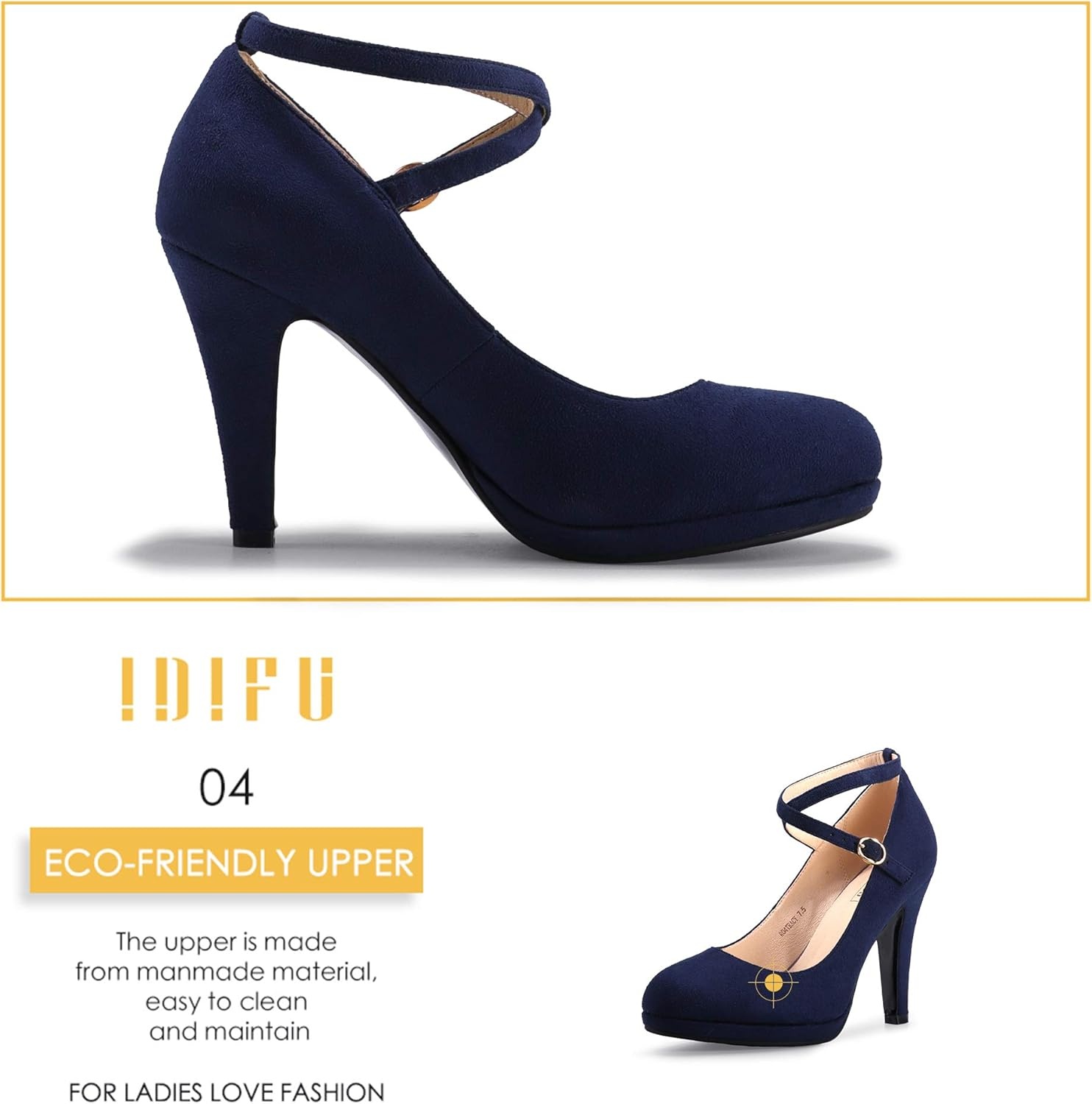 image:imageIDIFU Womens Tracy Platform High Heels Closed Toe Pumps Strappy Cross Ankle Strap Shoes for Casual Work WeddingBlue Suede