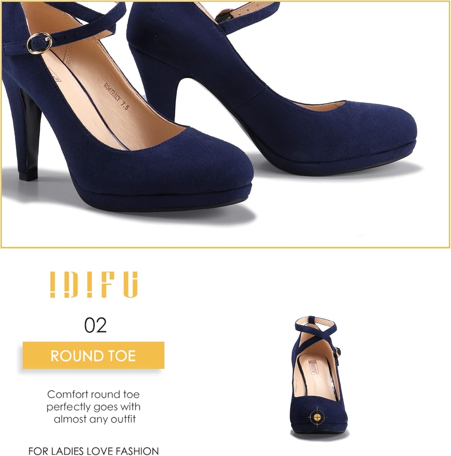 image:imageIDIFU Womens Tracy Platform High Heels Closed Toe Pumps Strappy Cross Ankle Strap Shoes for Casual Work WeddingBlue Suede