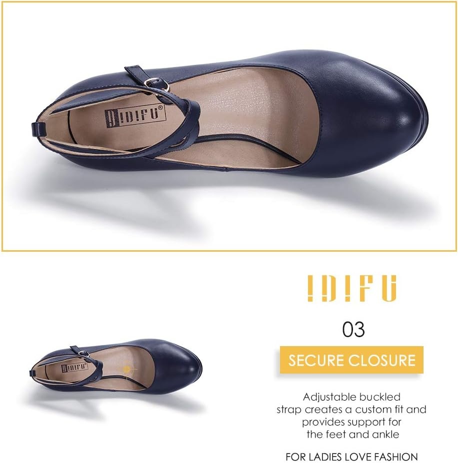 image:imageIDIFU Womens Tracy Platform High Heels Closed Toe Pumps Strappy Cross Ankle Strap Shoes for Casual Work WeddingNavy Blue