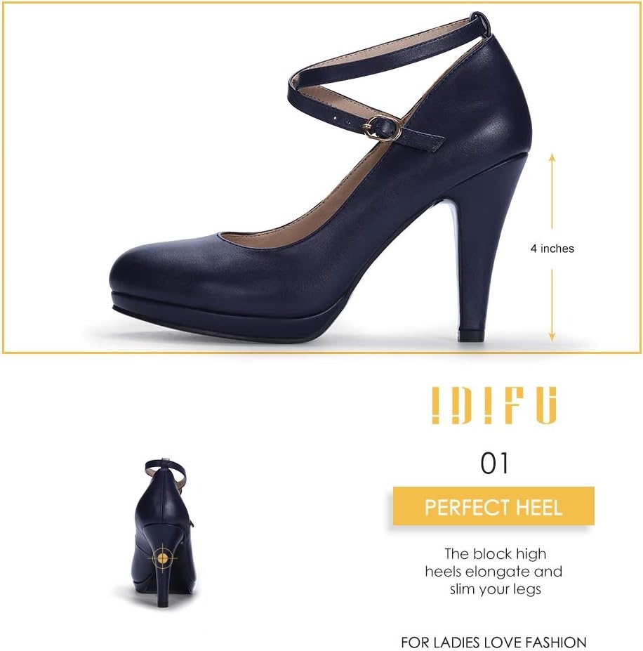 image:imageIDIFU Womens Tracy Platform High Heels Closed Toe Pumps Strappy Cross Ankle Strap Shoes for Casual Work WeddingNavy Blue