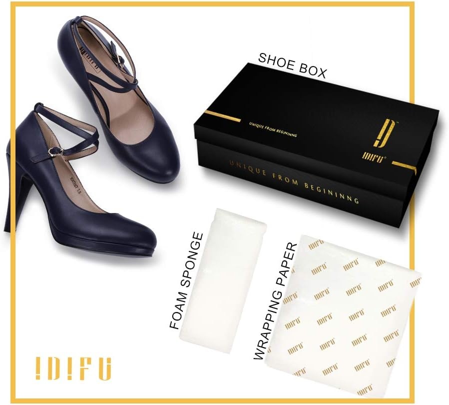 image:imageIDIFU Womens Tracy Platform High Heels Closed Toe Pumps Strappy Cross Ankle Strap Shoes for Casual Work WeddingNavy Blue