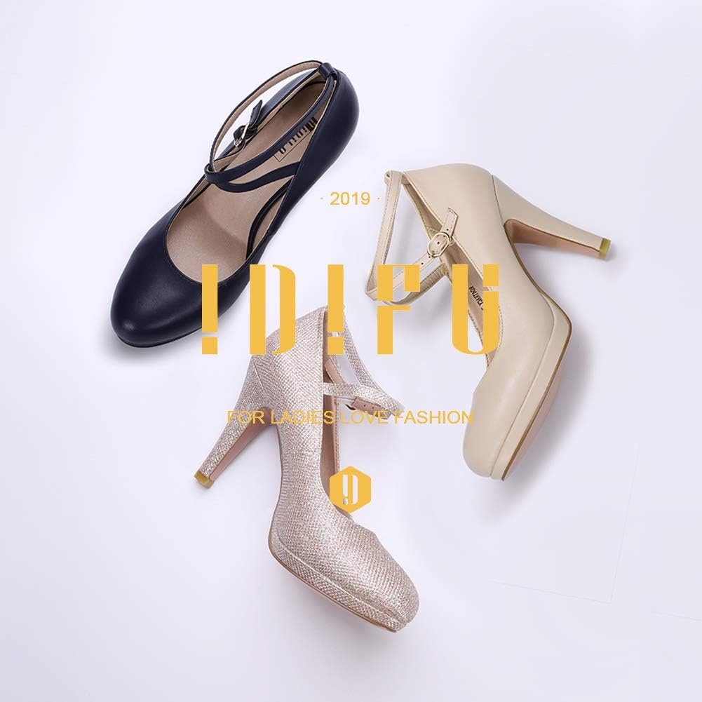 image:imageIDIFU Womens Tracy Platform High Heels Closed Toe Pumps Strappy Cross Ankle Strap Shoes for Casual Work WeddingNavy Blue