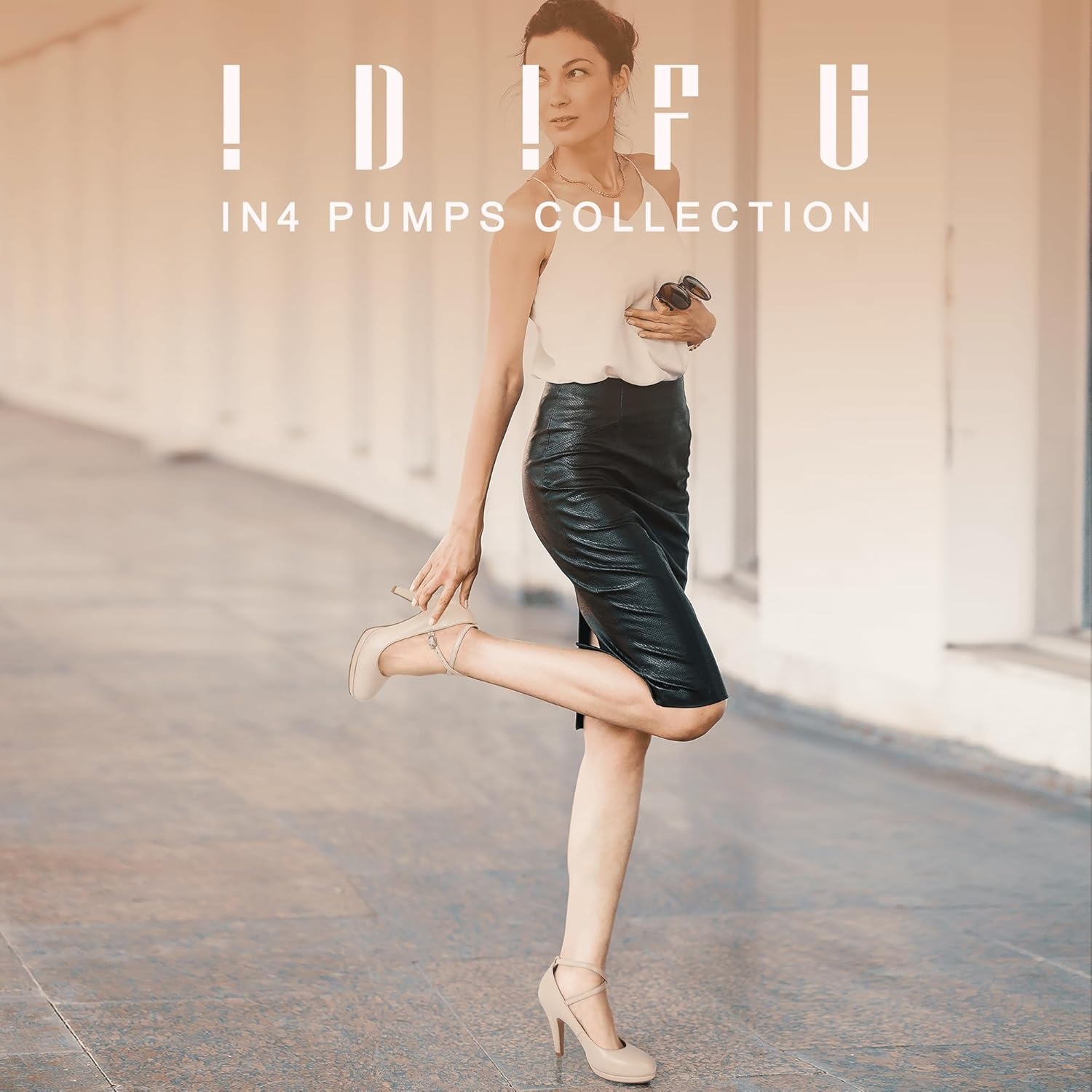 image:imageIDIFU Womens Tracy Platform High Heels Closed Toe Pumps Strappy Cross Ankle Strap Shoes for Casual Work WeddingNude Pu
