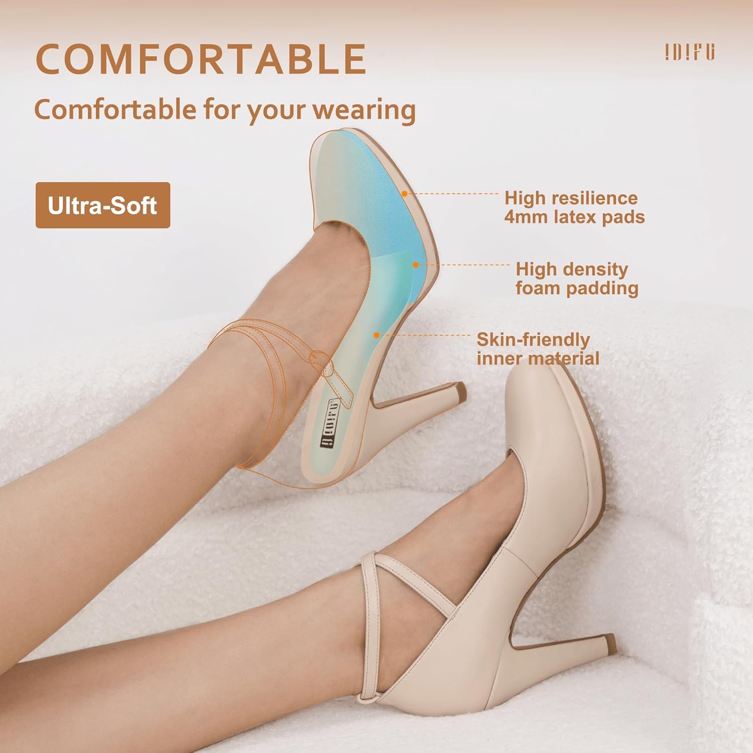 image:imageIDIFU Womens Tracy Platform High Heels Closed Toe Pumps Strappy Cross Ankle Strap Shoes for Casual Work WeddingNude Pu