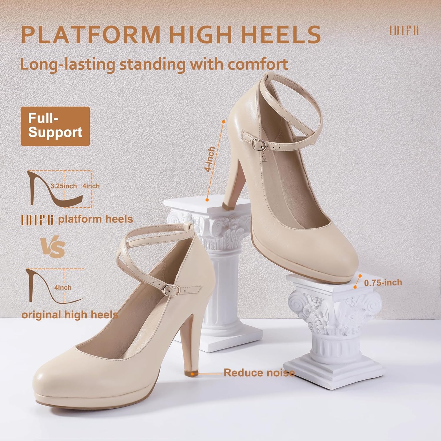 image:imageIDIFU Womens Tracy Platform High Heels Closed Toe Pumps Strappy Cross Ankle Strap Shoes for Casual Work WeddingNude Pu