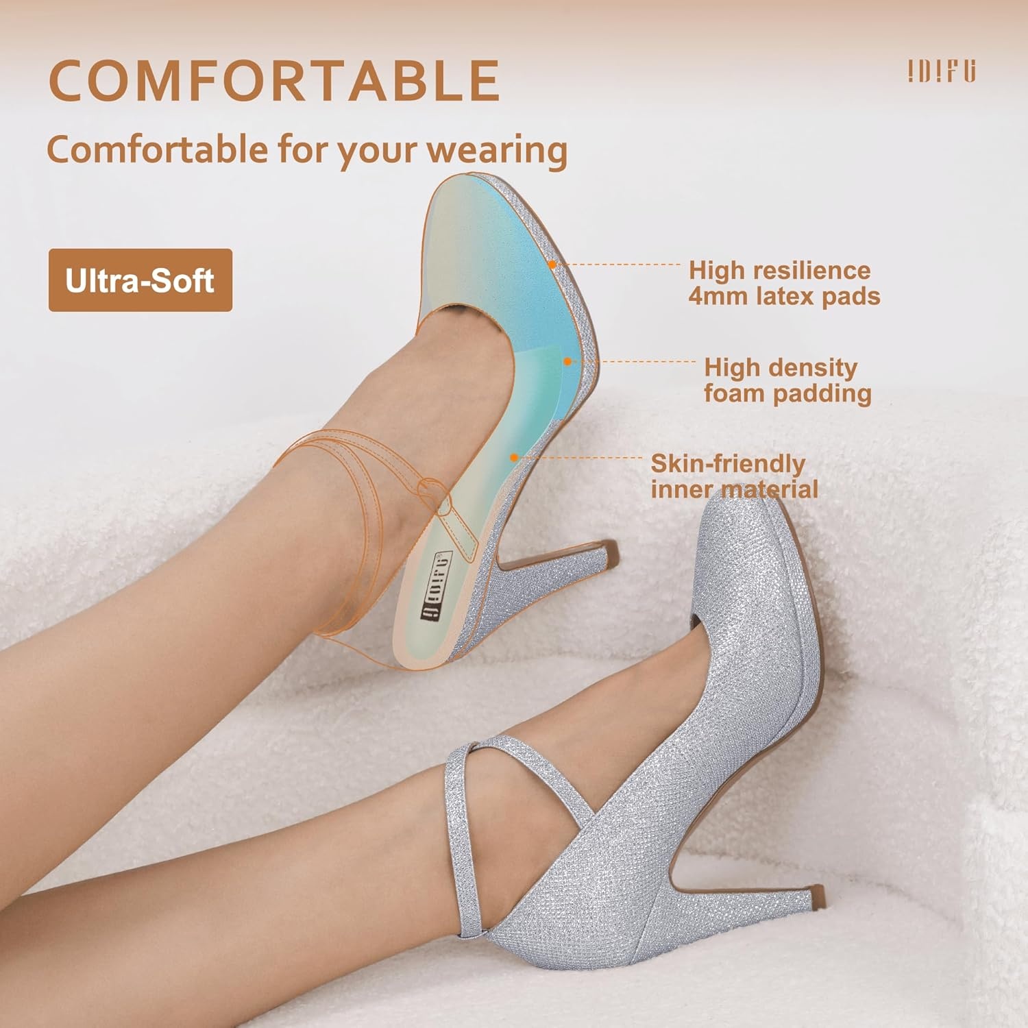 image:imageIDIFU Womens Tracy Platform High Heels Closed Toe Pumps Strappy Cross Ankle Strap Shoes for Casual Work WeddingSilver Glitter