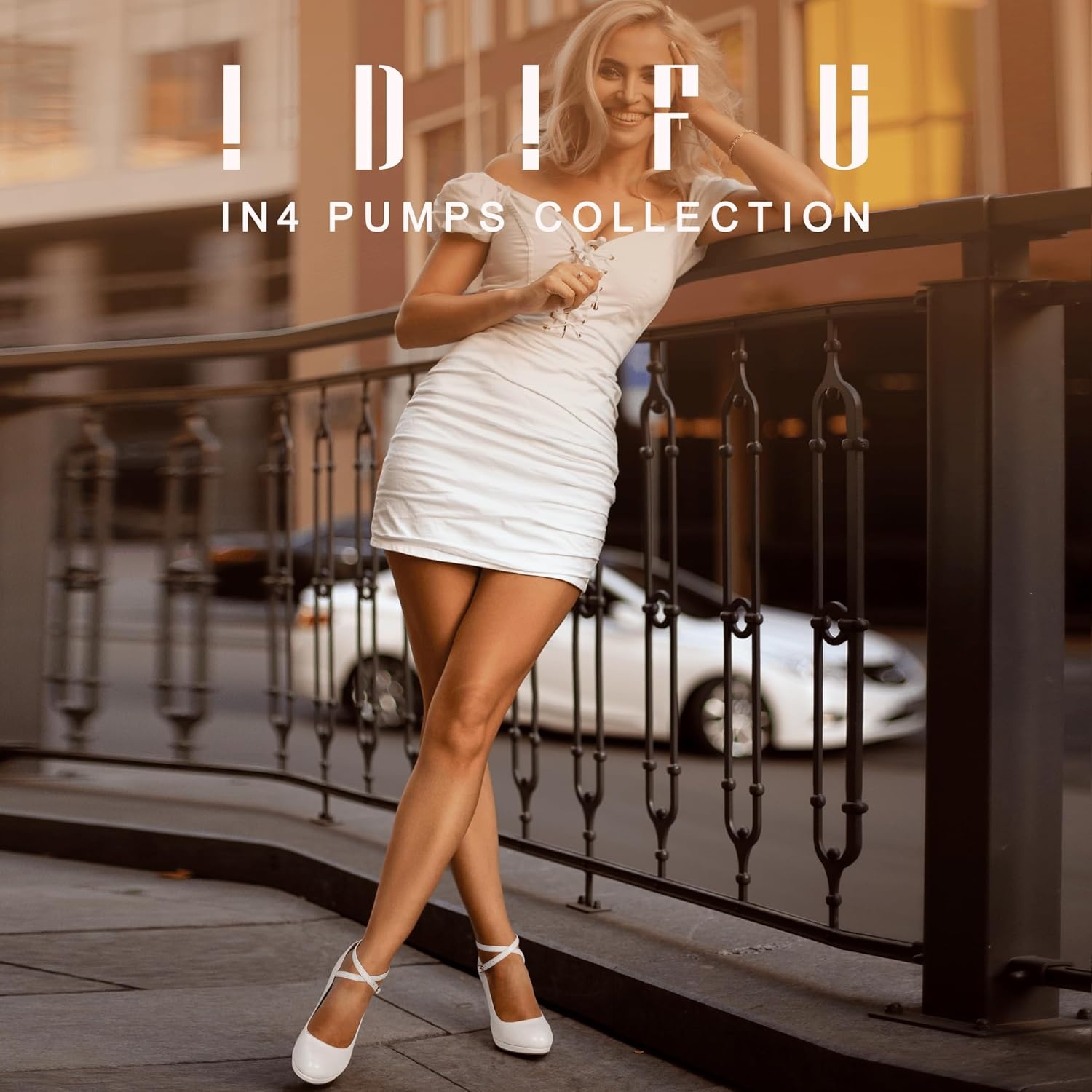 image:imageIDIFU Womens Tracy Platform High Heels Closed Toe Pumps Strappy Cross Ankle Strap Shoes for Casual Work WeddingWhite Pu