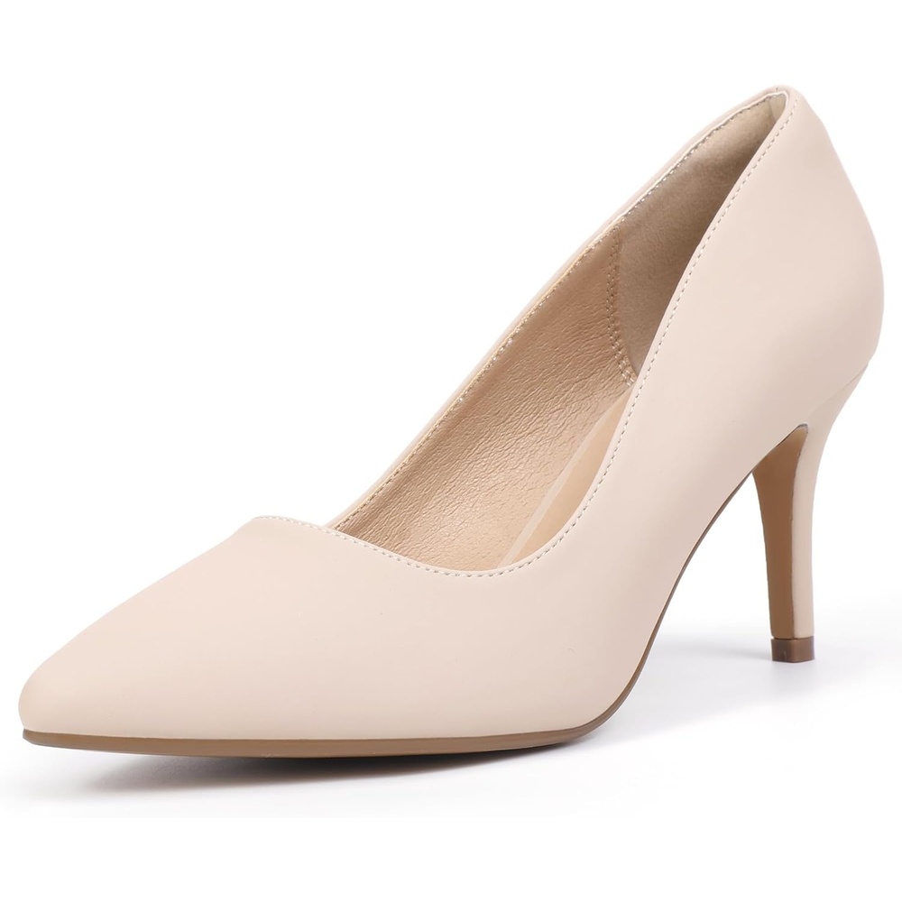 image:imageIDIFU IN3 High Heels Pumps Closed Toe Heels Womens Pumps Stiletto Pointed Toe Dress Shoes Wedding Prom Bridal Work Office Bride Guest Trendy Dressy Fashion Comfortable Pump ShoesNude Nubuck