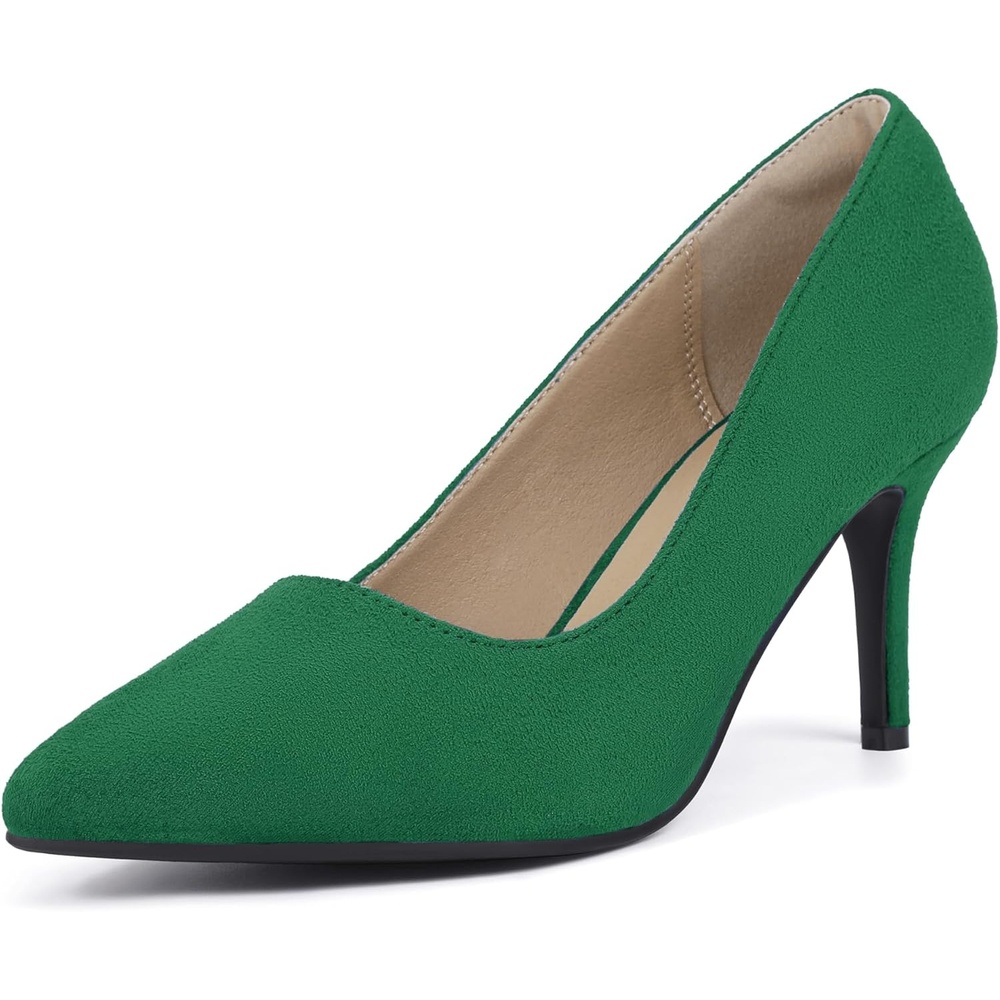 image:imageIDIFU IN3 High Heels Pumps Closed Toe Heels Womens Pumps Stiletto Pointed Toe Dress Shoes Wedding Prom Bridal Work Office Bride Guest Trendy Dressy Fashion Comfortable Pump ShoesGreen Suede