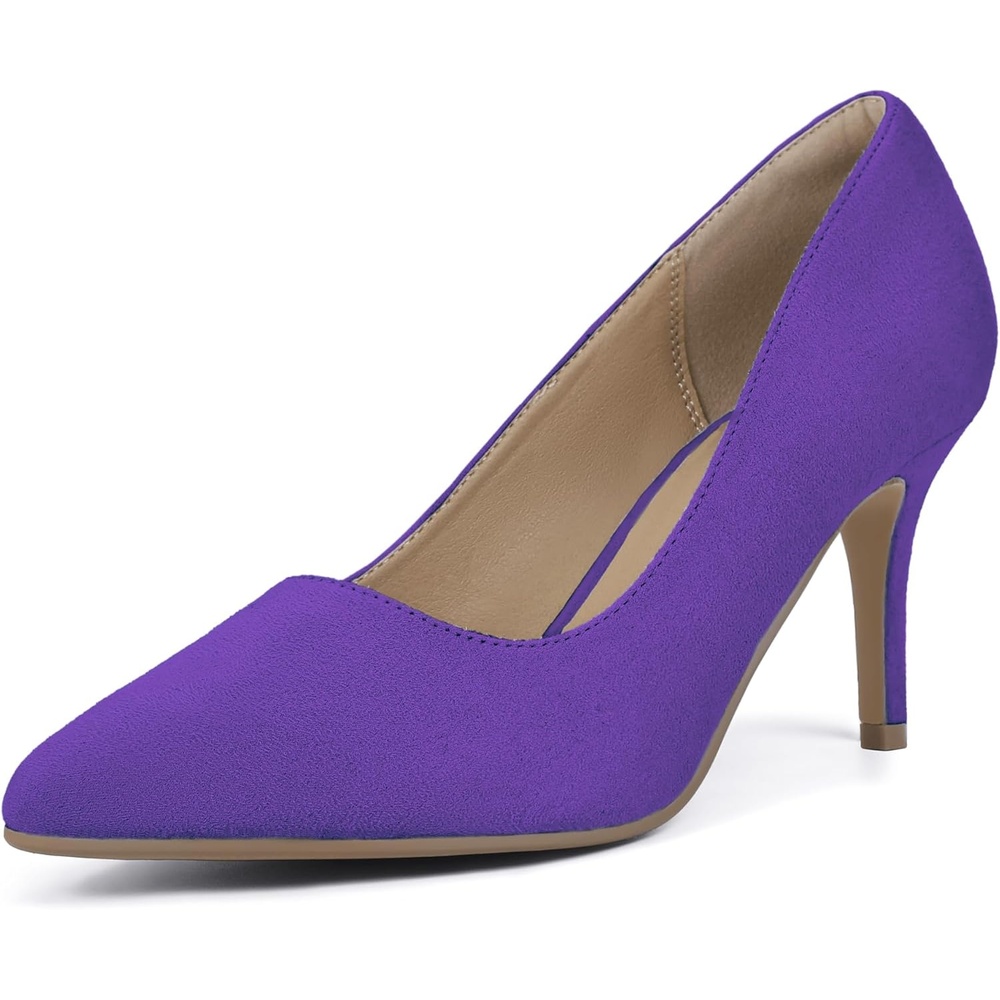 image:imageIDIFU IN3 High Heels Pumps Closed Toe Heels Womens Pumps Stiletto Pointed Toe Dress Shoes Wedding Prom Bridal Work Office Bride Guest Trendy Dressy Fashion Comfortable Pump ShoesPurple Suede