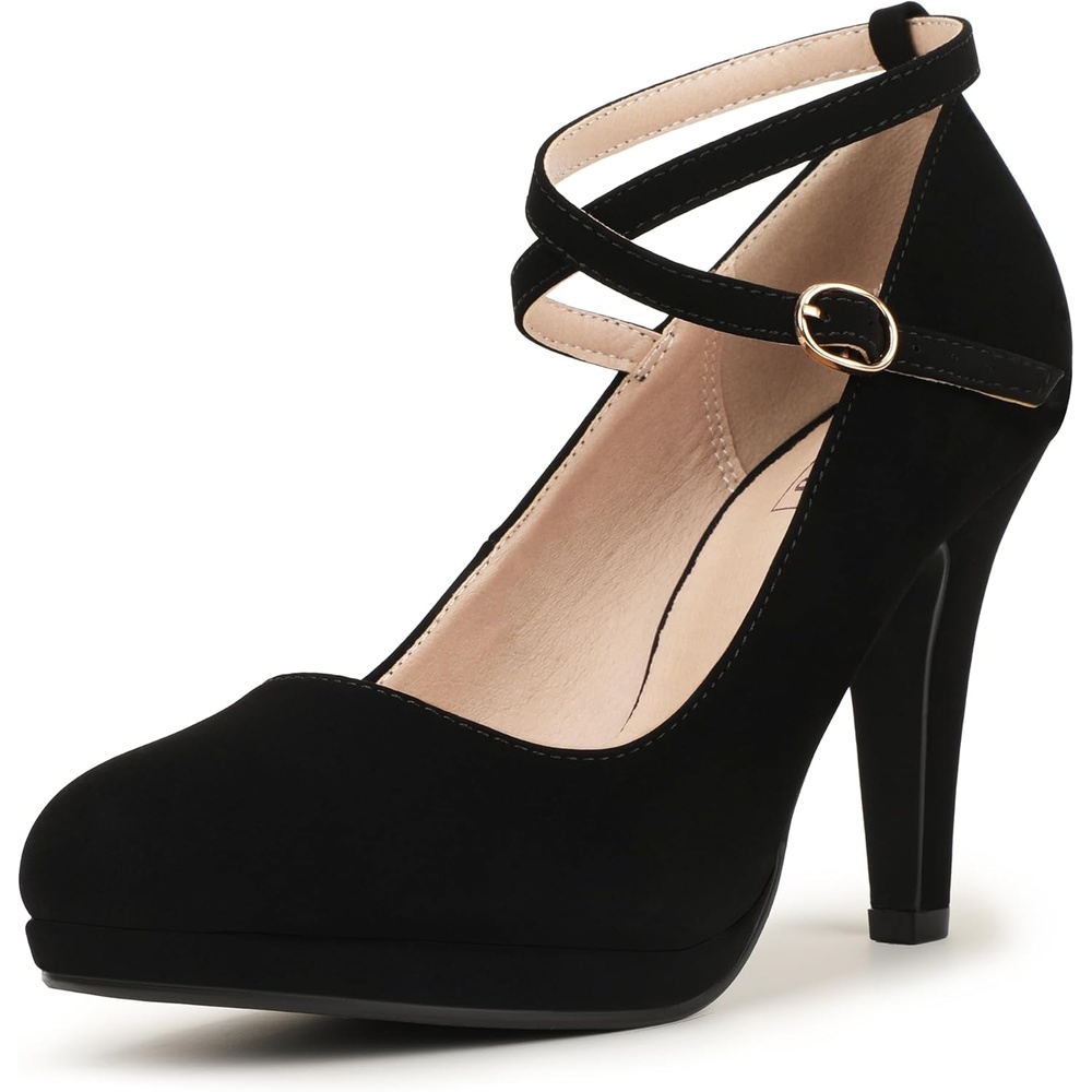 image:imageIDIFU Womens Tracy Platform High Heels Closed Toe Pumps Strappy Cross Ankle Strap Shoes for Casual Work WeddingBlack Nubuck
