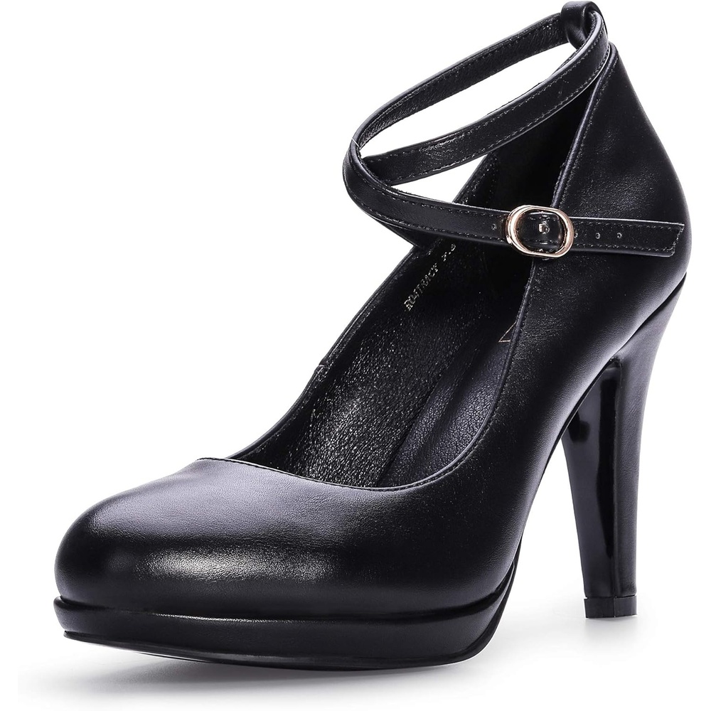 image:imageIDIFU Womens Tracy Platform High Heels Closed Toe Pumps Strappy Cross Ankle Strap Shoes for Casual Work WeddingBlack Pu