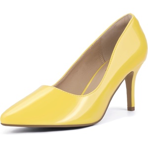 image:imageIDIFU IN3 High Heels Pumps Closed Toe Heels Womens Pumps Stiletto Pointed Toe Dress Shoes Wedding Prom Bridal Work Office Bride Guest Trendy Dressy Fashion Comfortable Pump ShoesYellow Patent