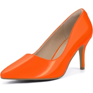 image:imageIDIFU IN3 High Heels Pumps Closed Toe Heels Womens Pumps Stiletto Pointed Toe Dress Shoes Wedding Prom Bridal Work Office Bride Guest Trendy Dressy Fashion Comfortable Pump ShoesOrange Patent