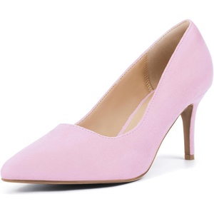 image:imageIDIFU IN3 High Heels Pumps Closed Toe Heels Womens Pumps Stiletto Pointed Toe Dress Shoes Wedding Prom Bridal Work Office Bride Guest Trendy Dressy Fashion Comfortable Pump ShoesPink Suede
