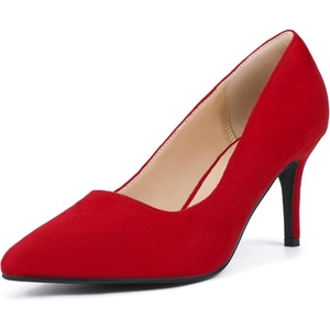 image:imageIDIFU IN3 High Heels Pumps Closed Toe Heels Womens Pumps Stiletto Pointed Toe Dress Shoes Wedding Prom Bridal Work Office Bride Guest Trendy Dressy Fashion Comfortable Pump ShoesRed Suede